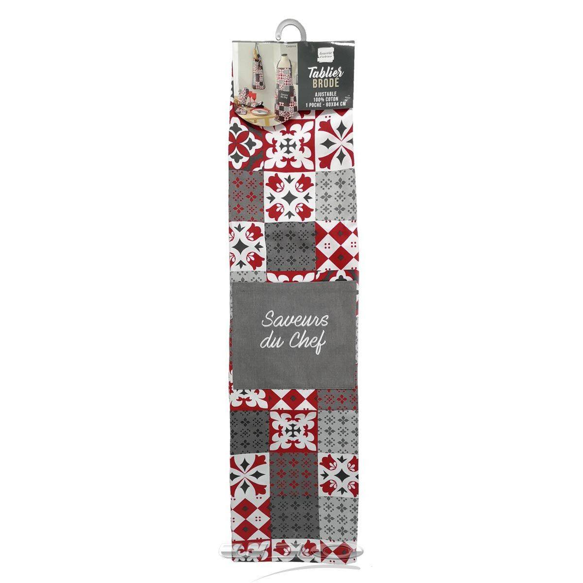 Tablier de Cuisine "Credence" 84cm Gris & Rouge - Image 4