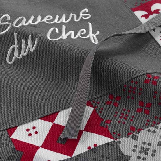 Tablier de Cuisine "Credence" 84cm Gris & Rouge - Image 2