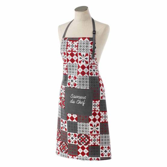 Tablier de Cuisine "Credence" 84cm Gris & Rouge - Image 1