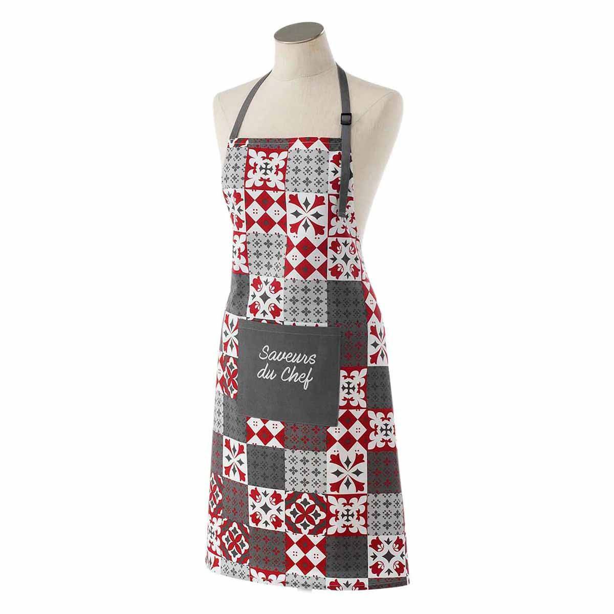 Tablier de Cuisine "Credence" 84cm Gris & Rouge - Image 1