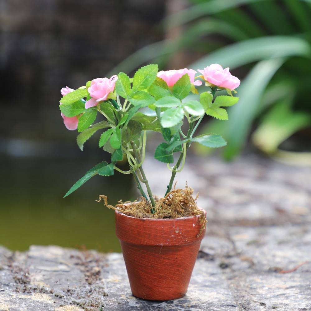 ~Rosier plante fleur artificielle extérieur cimetière tissu rose 12cm Chemin de campagne - Image 6