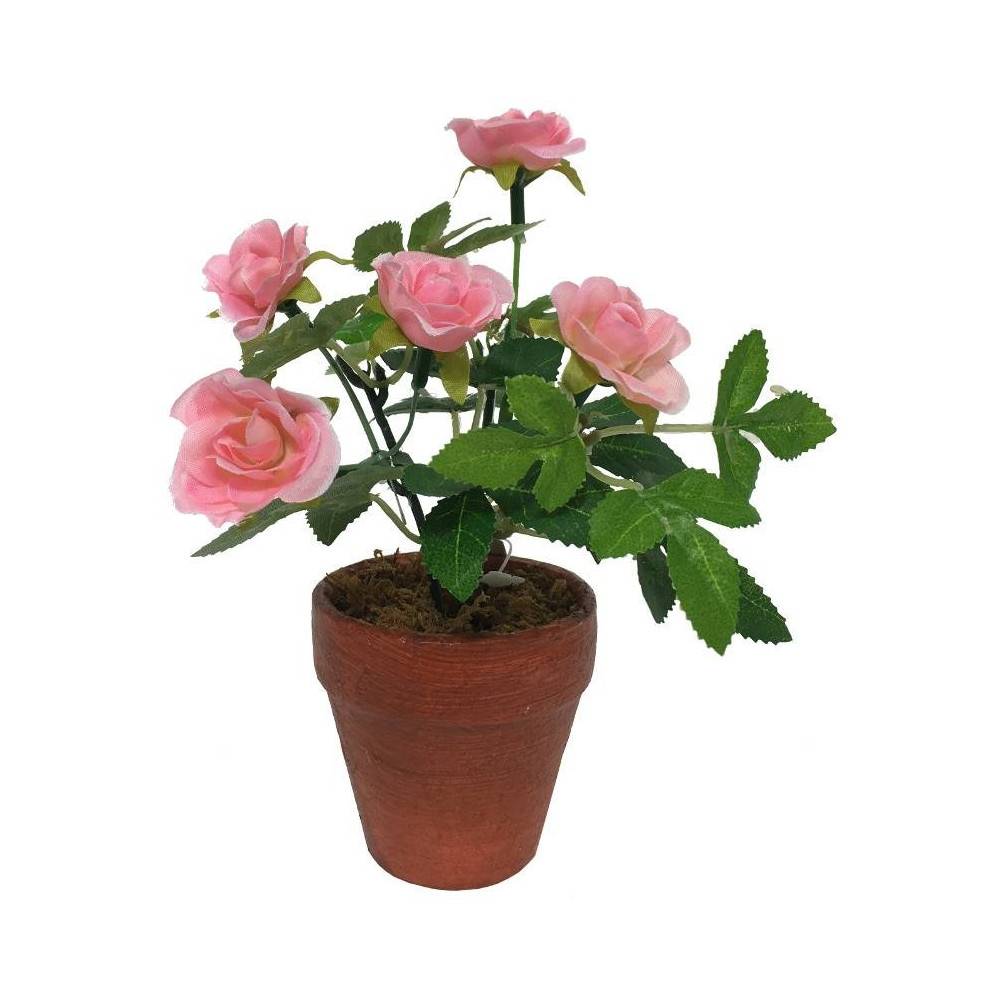 ~Rosier plante fleur artificielle extérieur cimetière tissu rose 12cm Chemin de campagne - Image 1