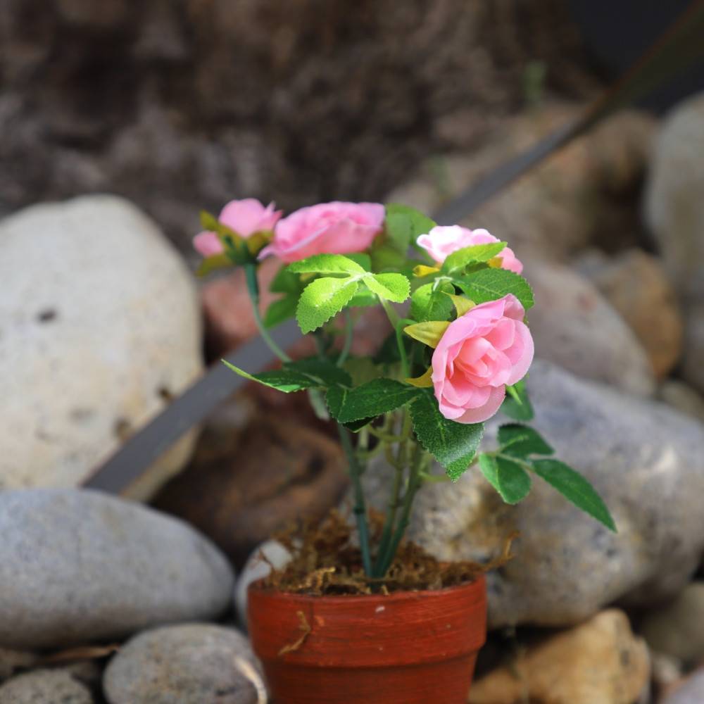 ~Rosier plante fleur artificielle extérieur cimetière tissu rose 12cm Chemin de campagne - Image 2