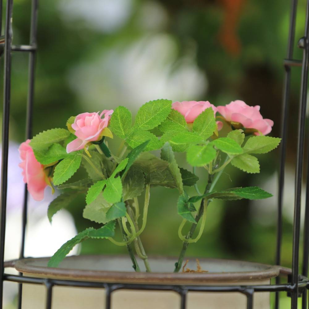 ~Rosier plante fleur artificielle extérieur cimetière tissu rose 12cm Chemin de campagne - Image 7