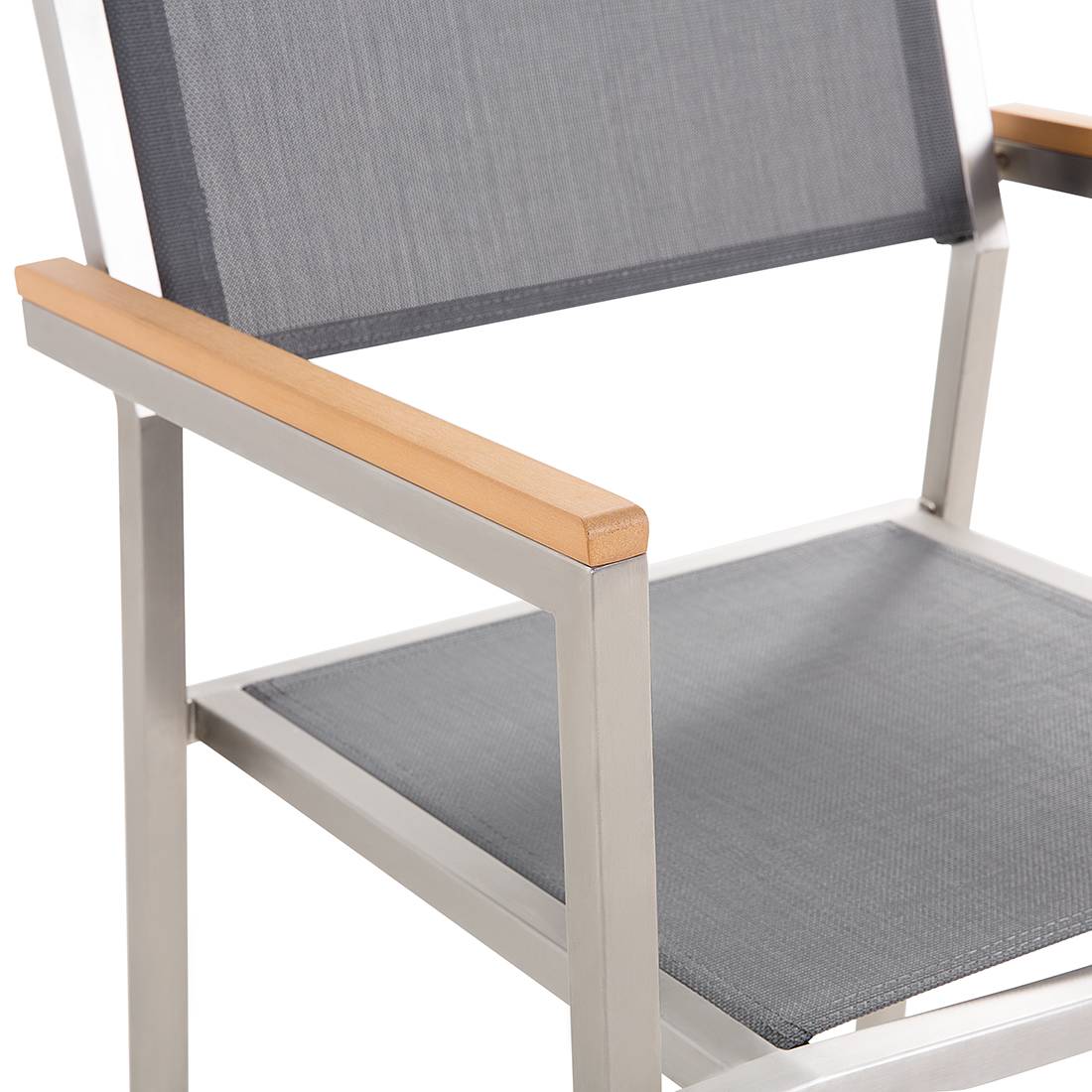 Beliani - Salon de Jardin composé d'une Table 180 x 90 cm et de 6 Chaises en Acier Inox, Textile Gris et Verre Effet Brisé au Design Moderne - Image 5