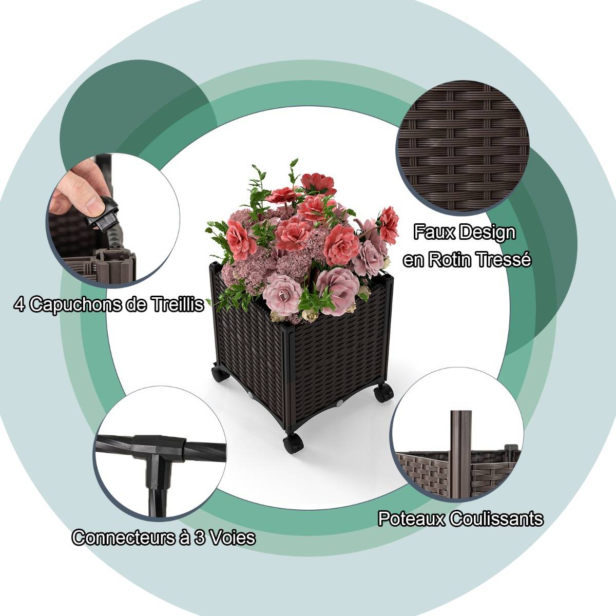 Arche de Jardin 288cm avec 2 Bacs Jardinière et Treillis Pergola avec Tubes Métalliques - Image 2