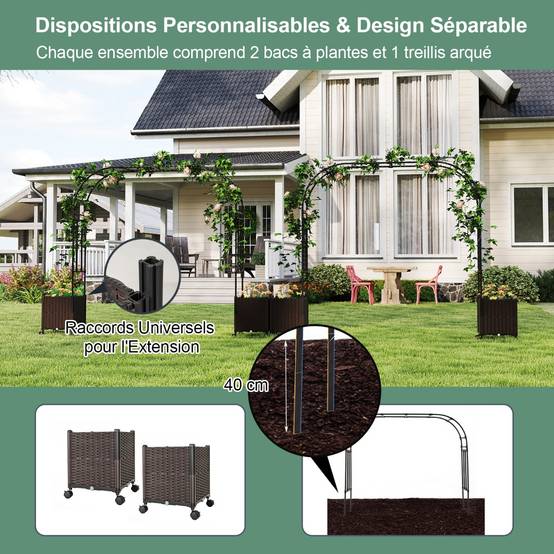 Arche de Jardin 288cm avec 2 Bacs Jardinière et Treillis Pergola avec Tubes Métalliques - Image 5