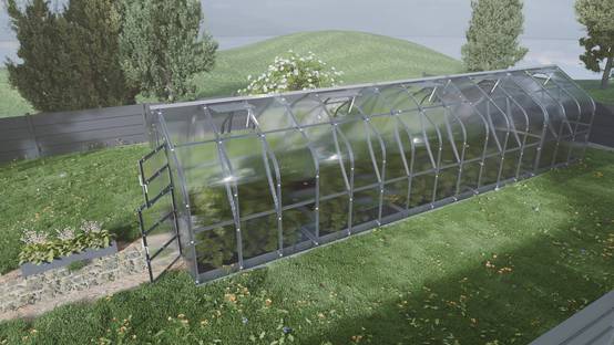 Serre KLASIKA Standard 25m2, 2,5m x 10m, 4 mm avec revêtement en polycarbonate (Avec 5 toits ouvrants automatiques) - Image 1