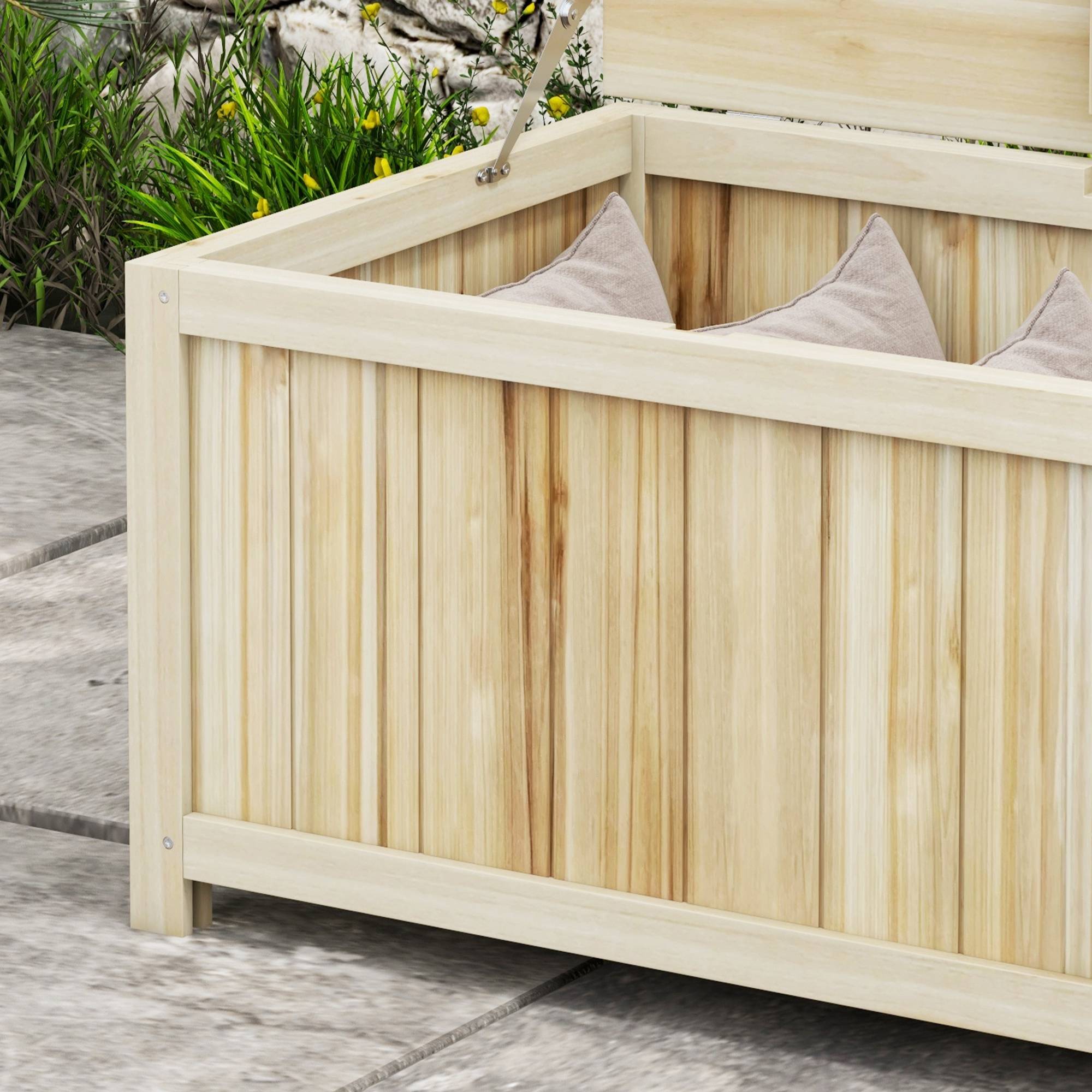 Coffre de rangement jardin en bois 172L avec vérins, pour l'extérieur - 120L x 55l x 45H cm - Image 9
