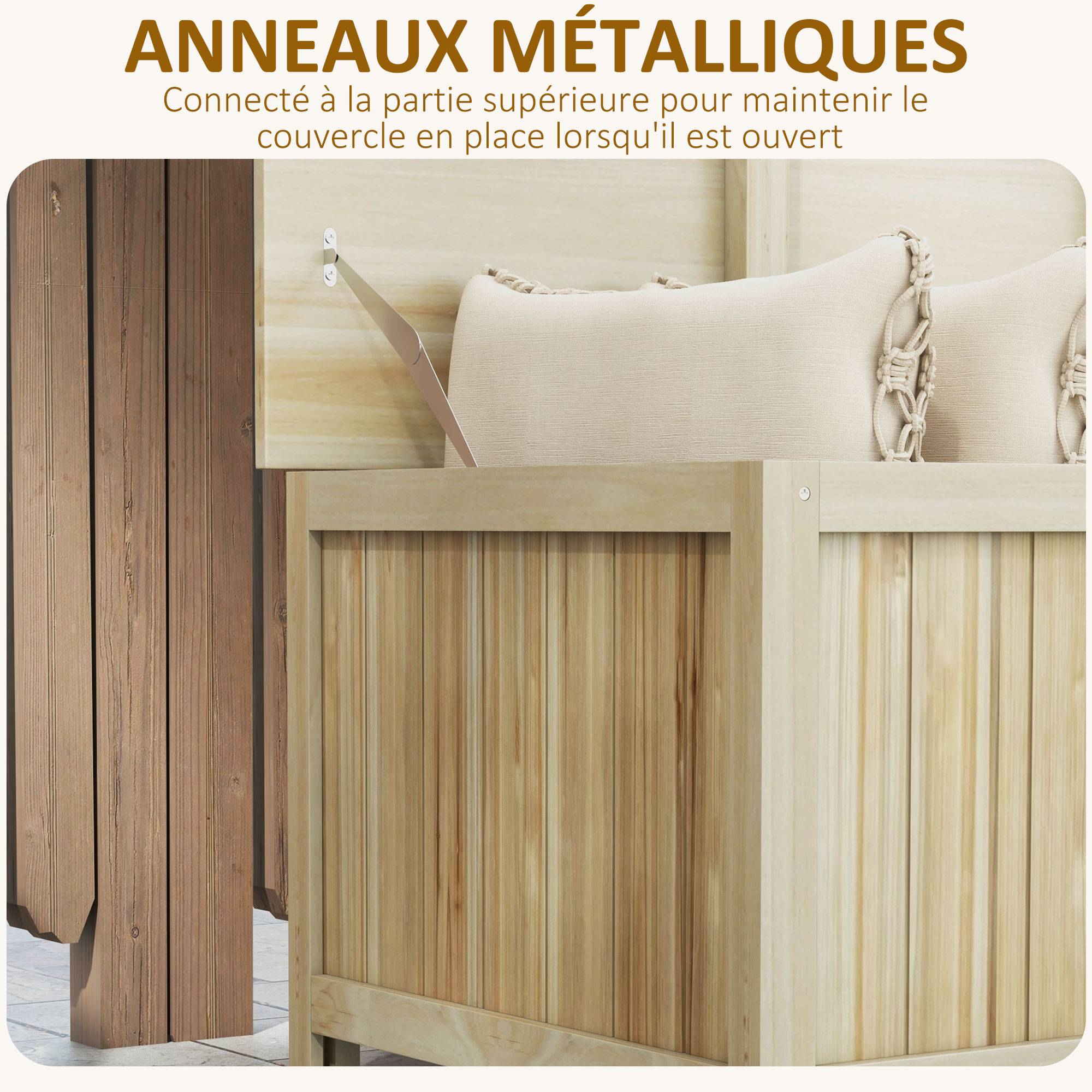 Coffre de rangement jardin en bois 172L avec vérins, pour l'extérieur - 120L x 55l x 45H cm - Image 7