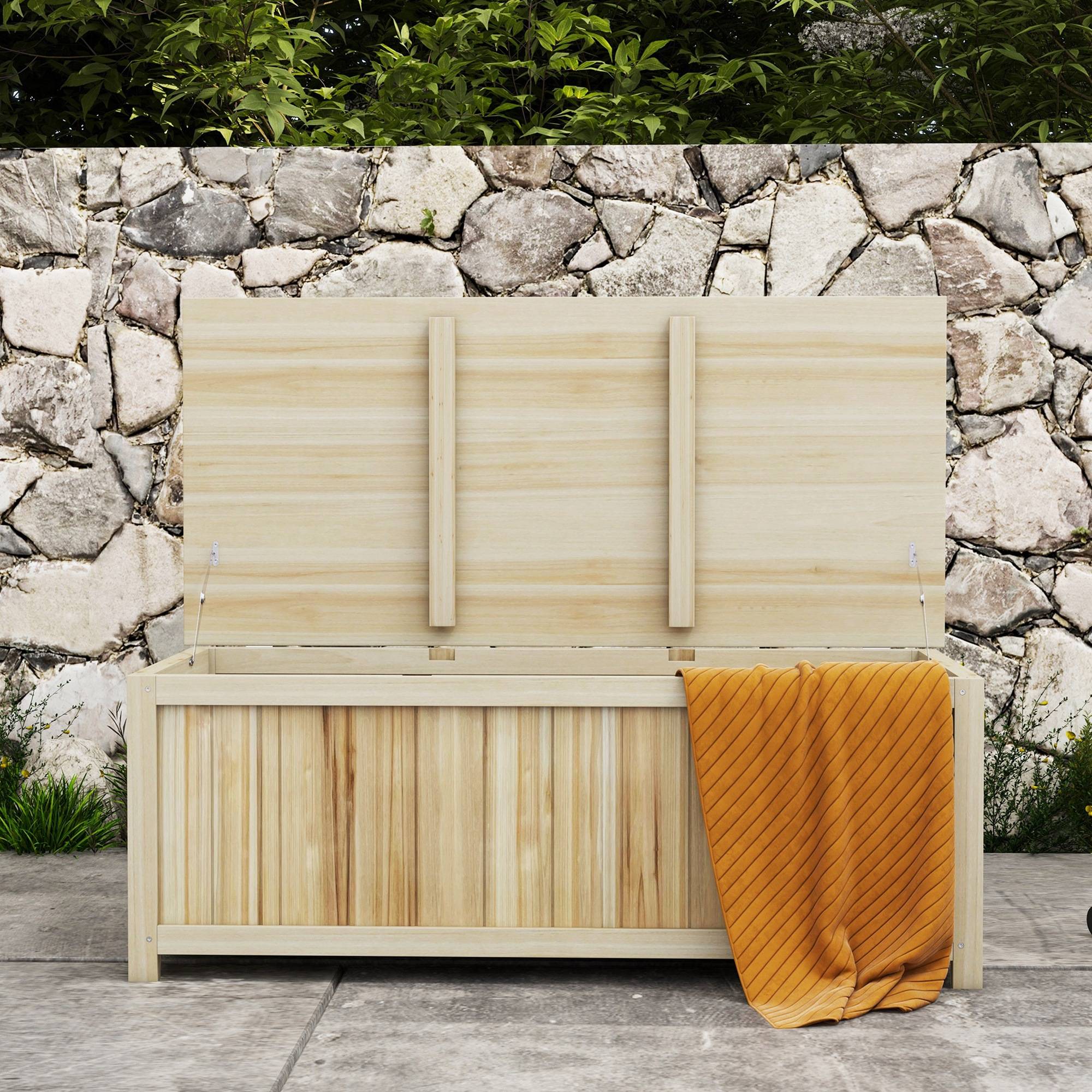 Coffre de rangement jardin en bois 172L avec vérins, pour l'extérieur - 120L x 55l x 45H cm - Image 10