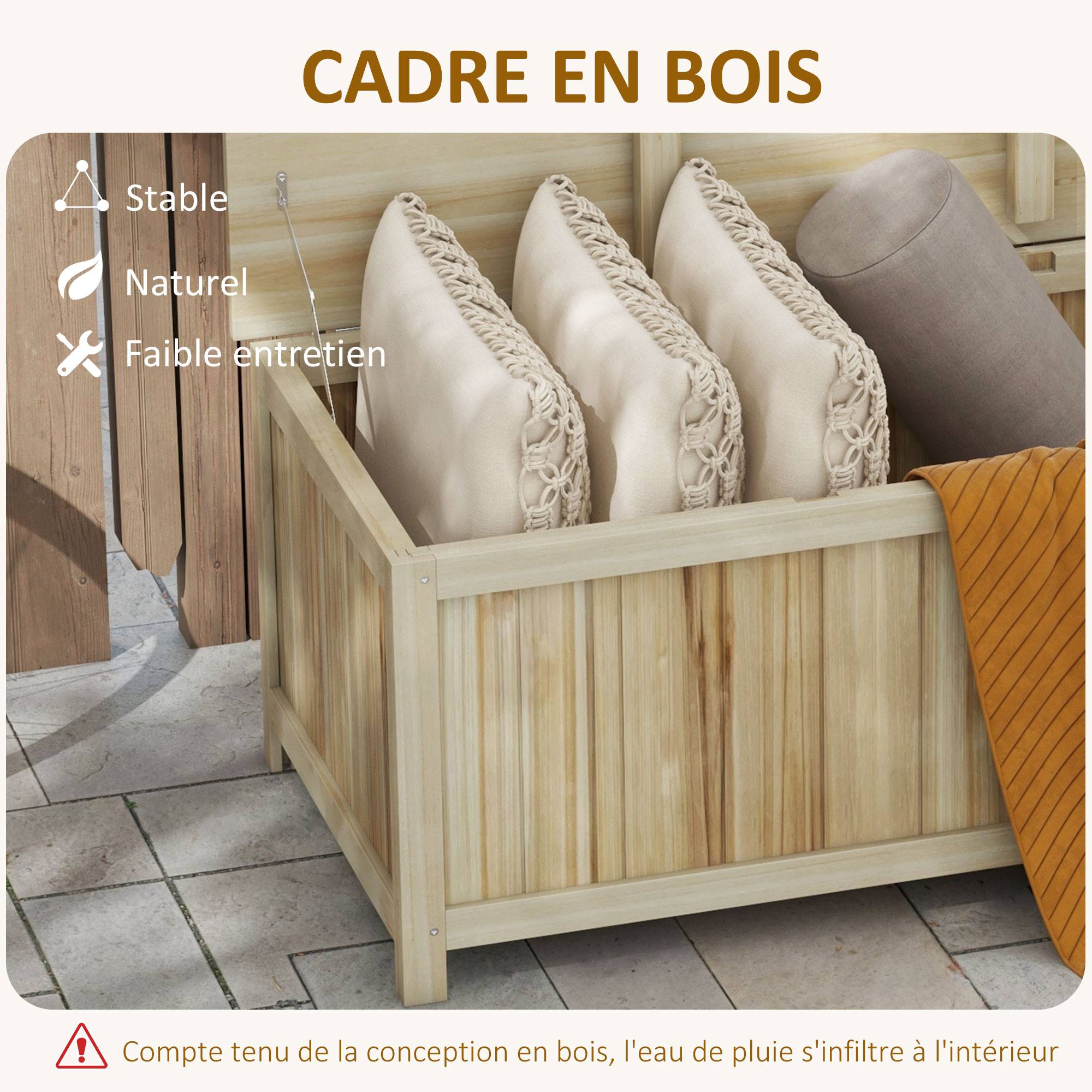 Coffre de rangement jardin en bois 172L avec vérins, pour l'extérieur - 120L x 55l x 45H cm - Image 8