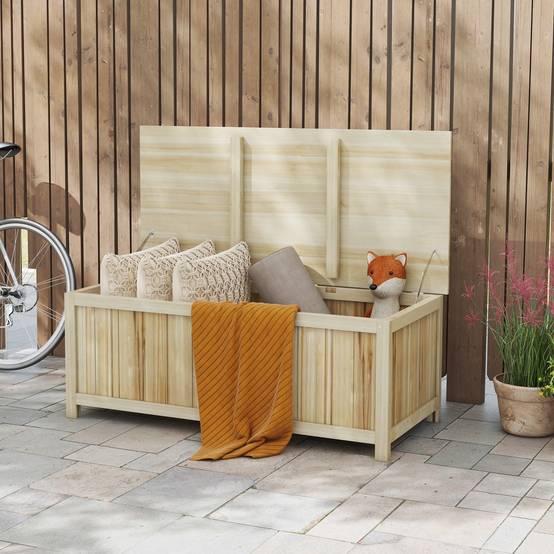 Coffre de rangement jardin en bois 172L avec vérins, pour l'extérieur - 120L x 55l x 45H cm - Image 4