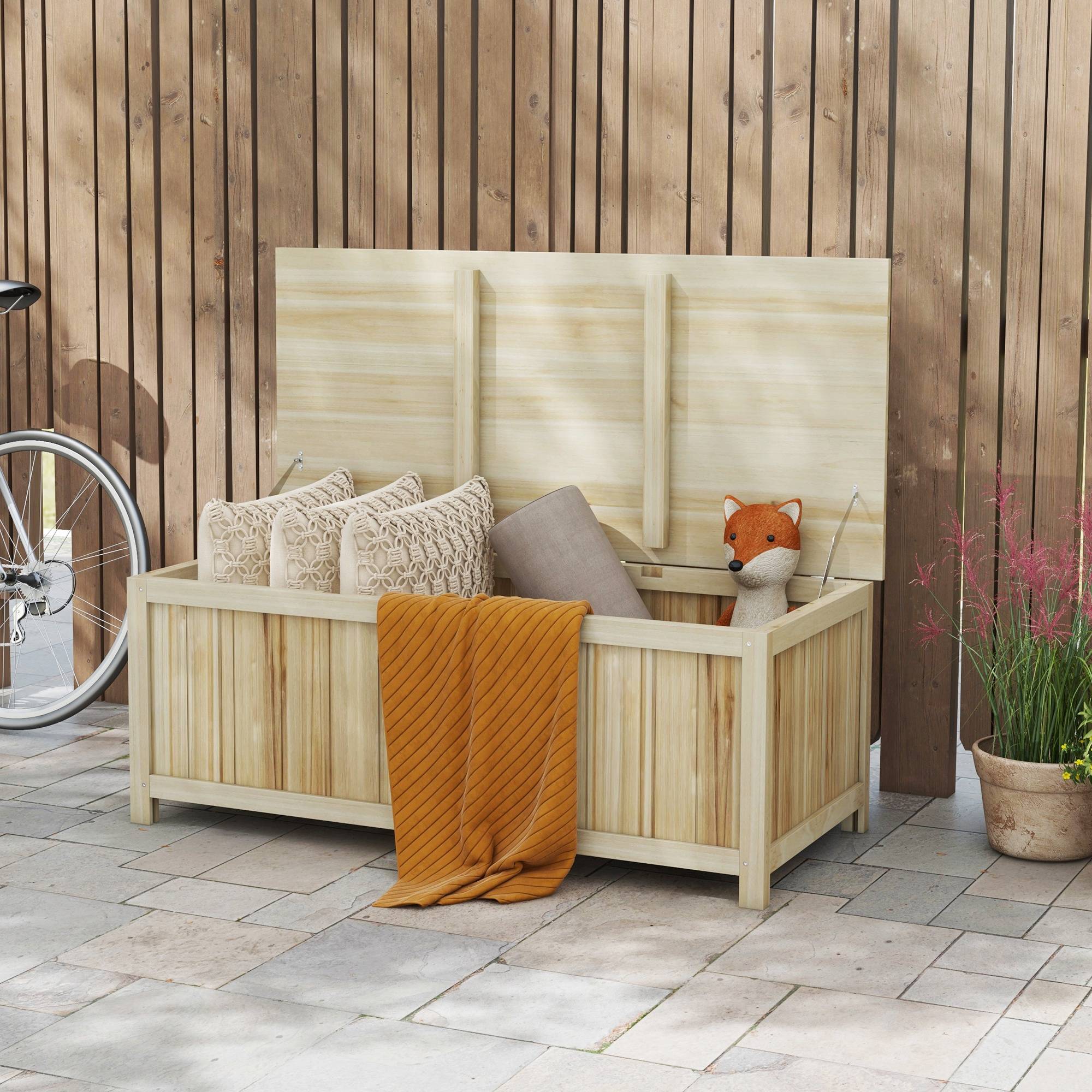 Coffre de rangement jardin en bois 172L avec vérins, pour l'extérieur - 120L x 55l x 45H cm - Image 4