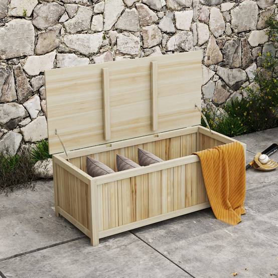Coffre de rangement jardin en bois 172L avec vérins, pour l'extérieur - 120L x 55l x 45H cm - Image 3