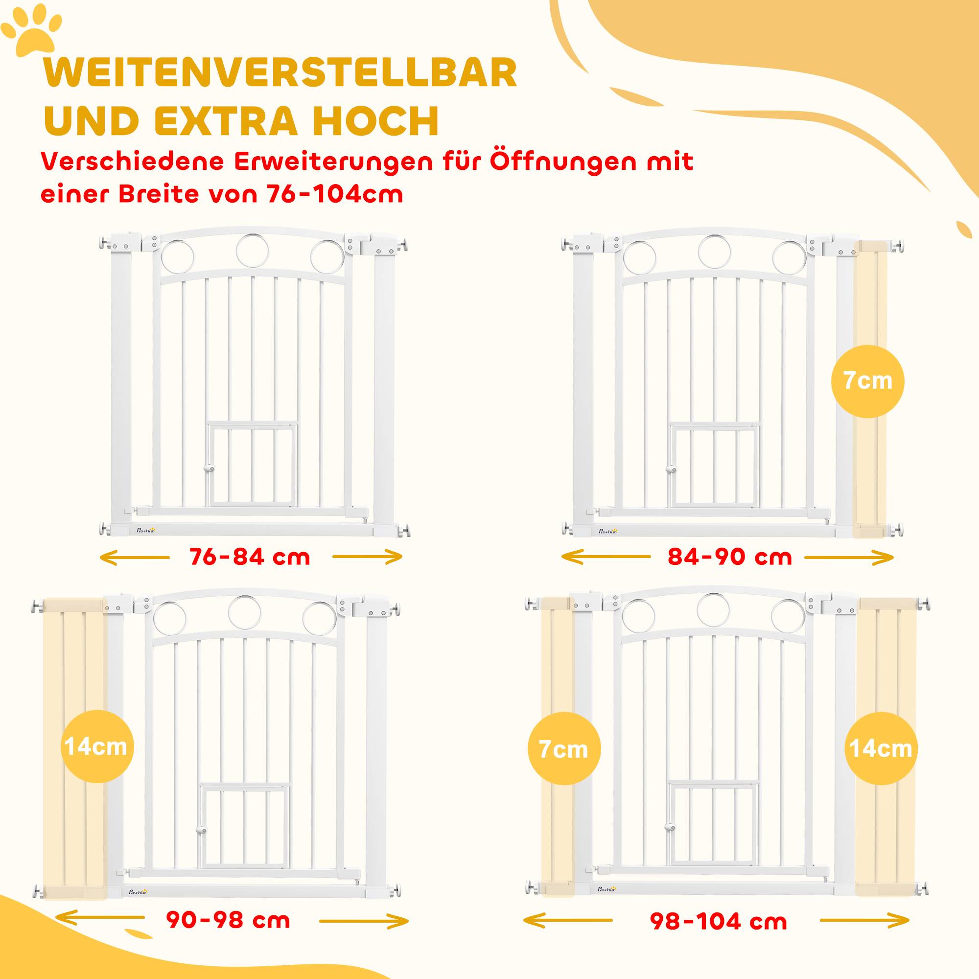 Barrière Sécurité Escalier Métal avec Chatière 76-104cm Blanc - ComfortXL Outdoor Living - Image 4