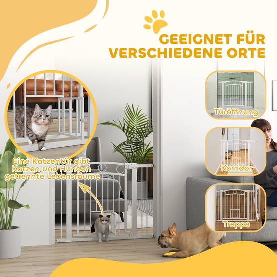 Barrière Sécurité Escalier Métal avec Chatière 76-104cm Blanc - ComfortXL Outdoor Living - Image 7