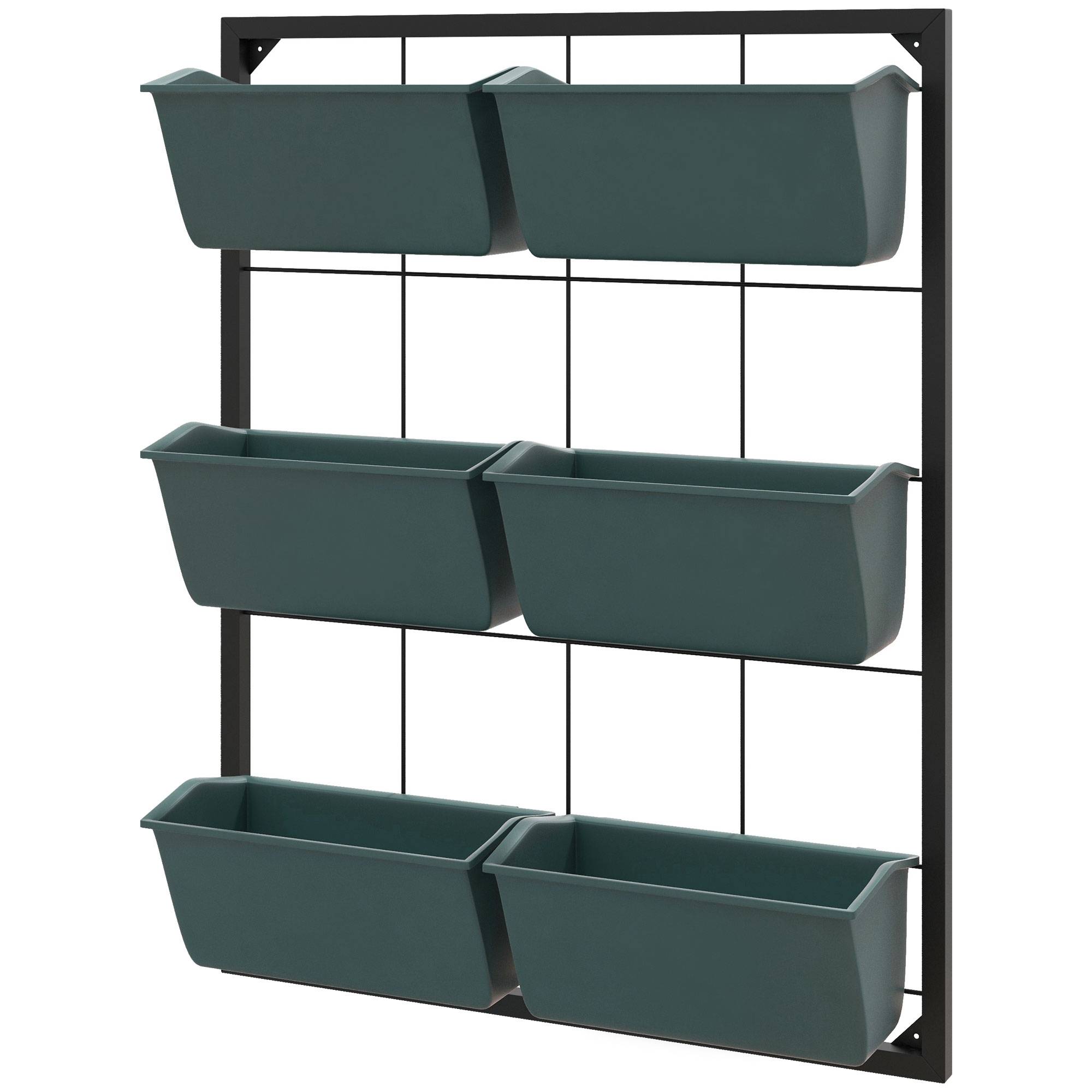 Potager Vertical 3 Niveaux 6 Pots Acier Plastique, 52x14x66cm, Vert Foncé - Image 2