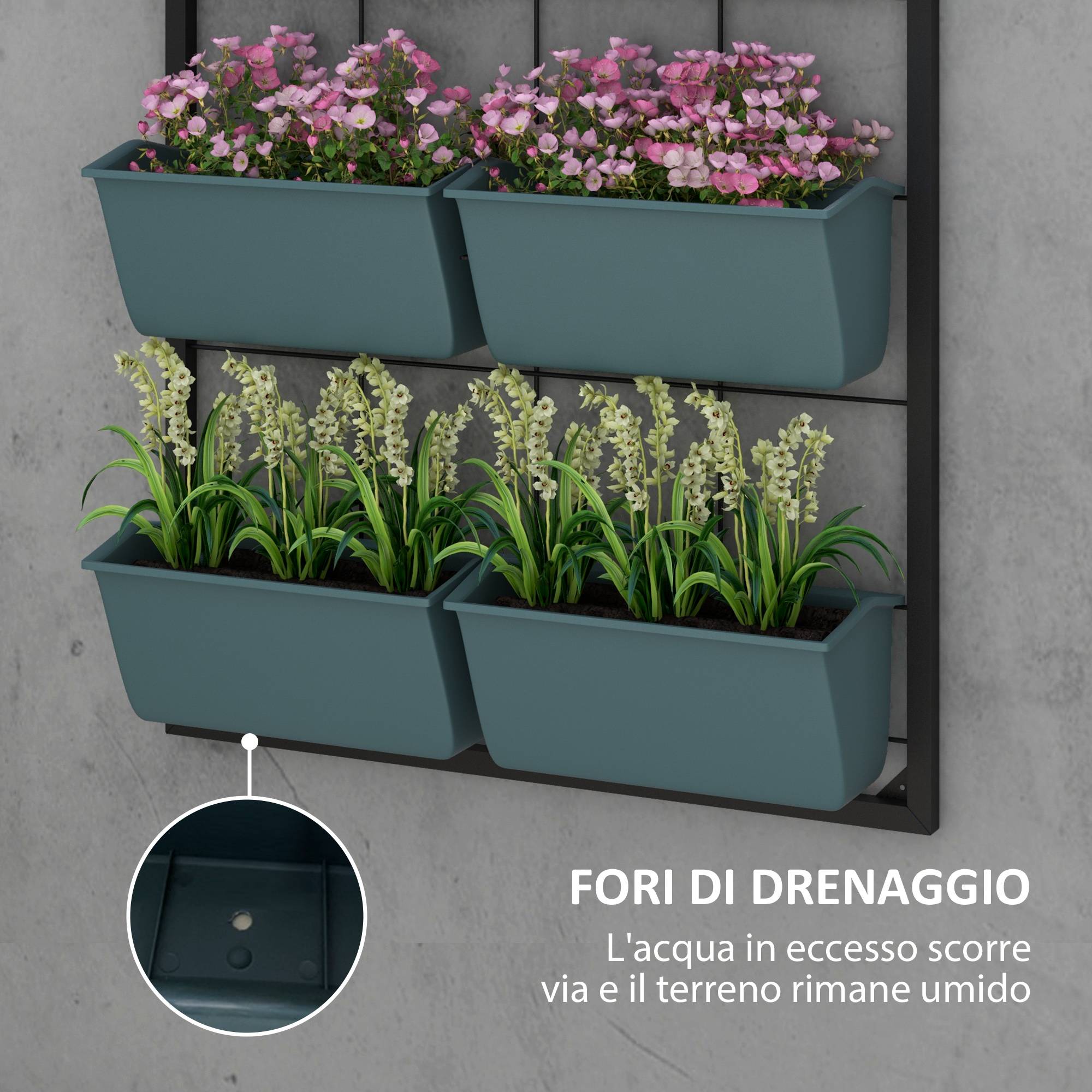 Potager Vertical 3 Niveaux 6 Pots Acier Plastique, 52x14x66cm, Vert Foncé - Image 8