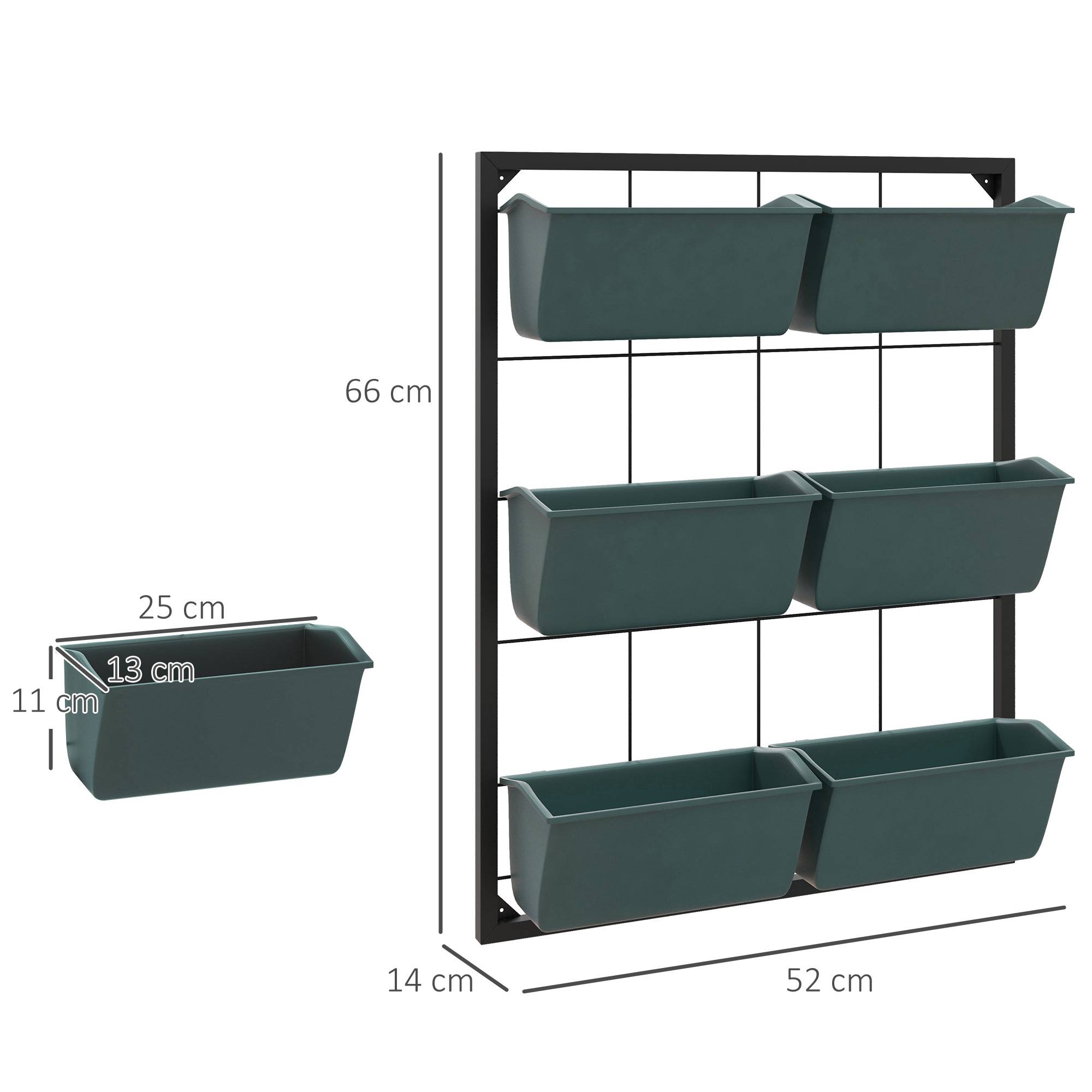 Potager Vertical 3 Niveaux 6 Pots Acier Plastique, 52x14x66cm, Vert Foncé - Image 5