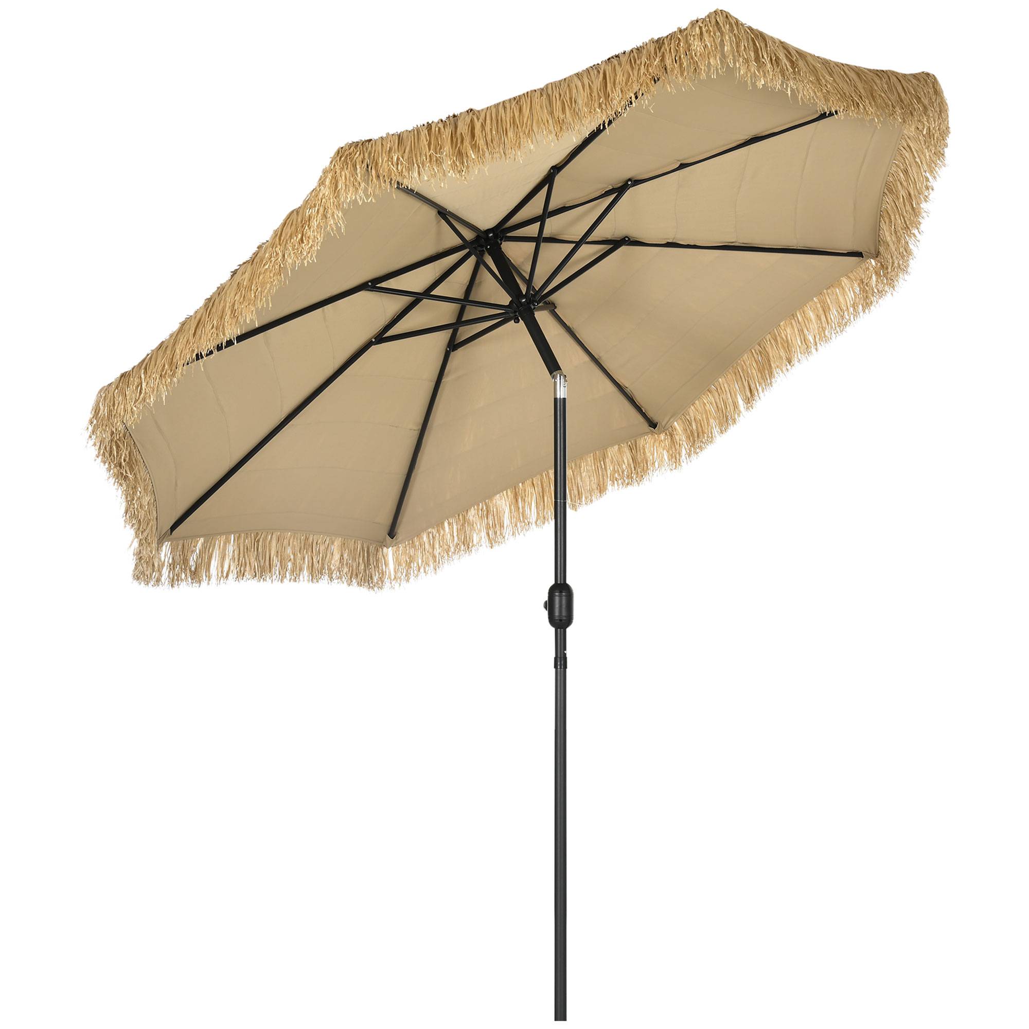 Parasol de jardin rond avec toile en paille et manivelle, Ø265 x 250 cm, kaki - Image 2