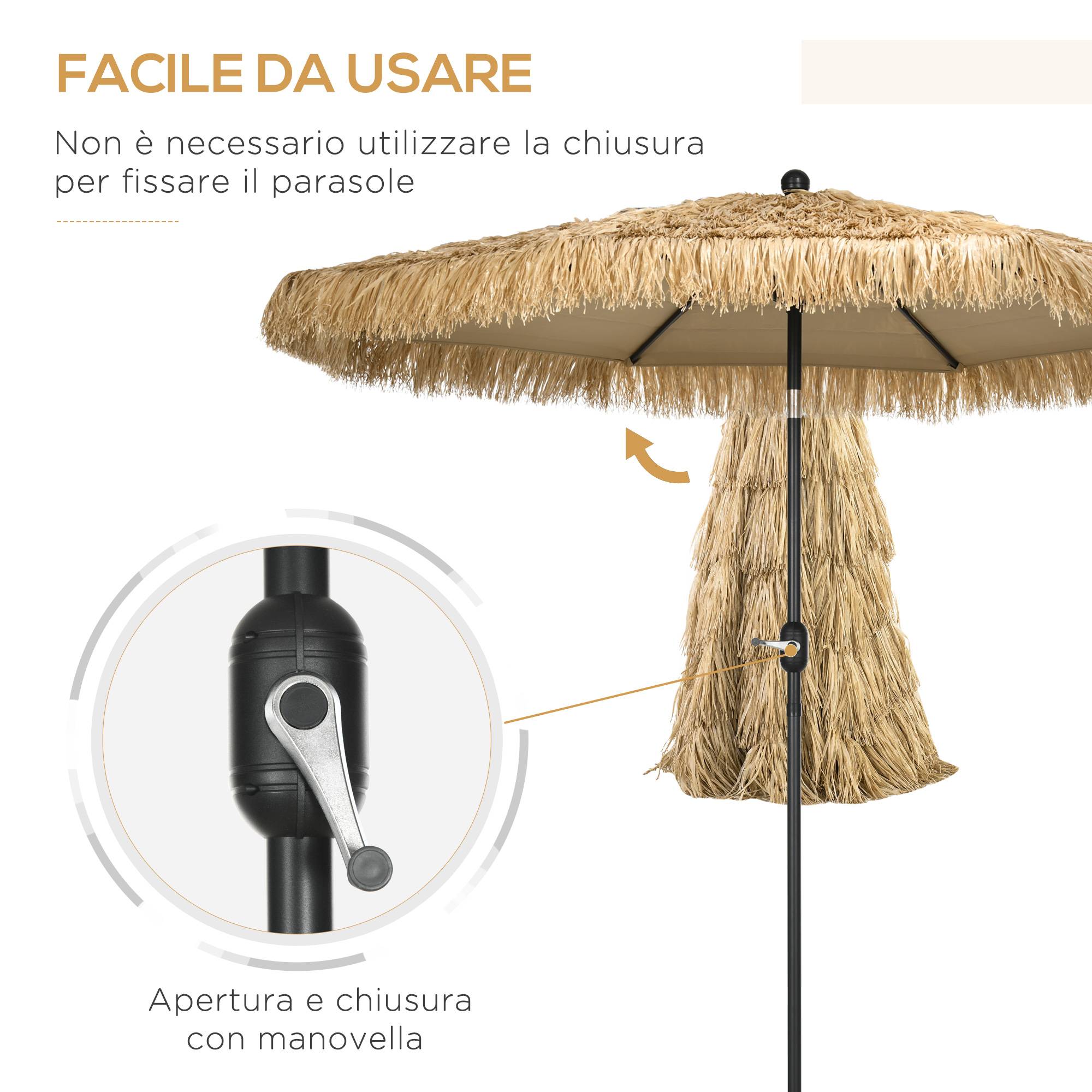 Parasol de jardin rond avec toile en paille et manivelle, Ø265 x 250 cm, kaki - Image 7