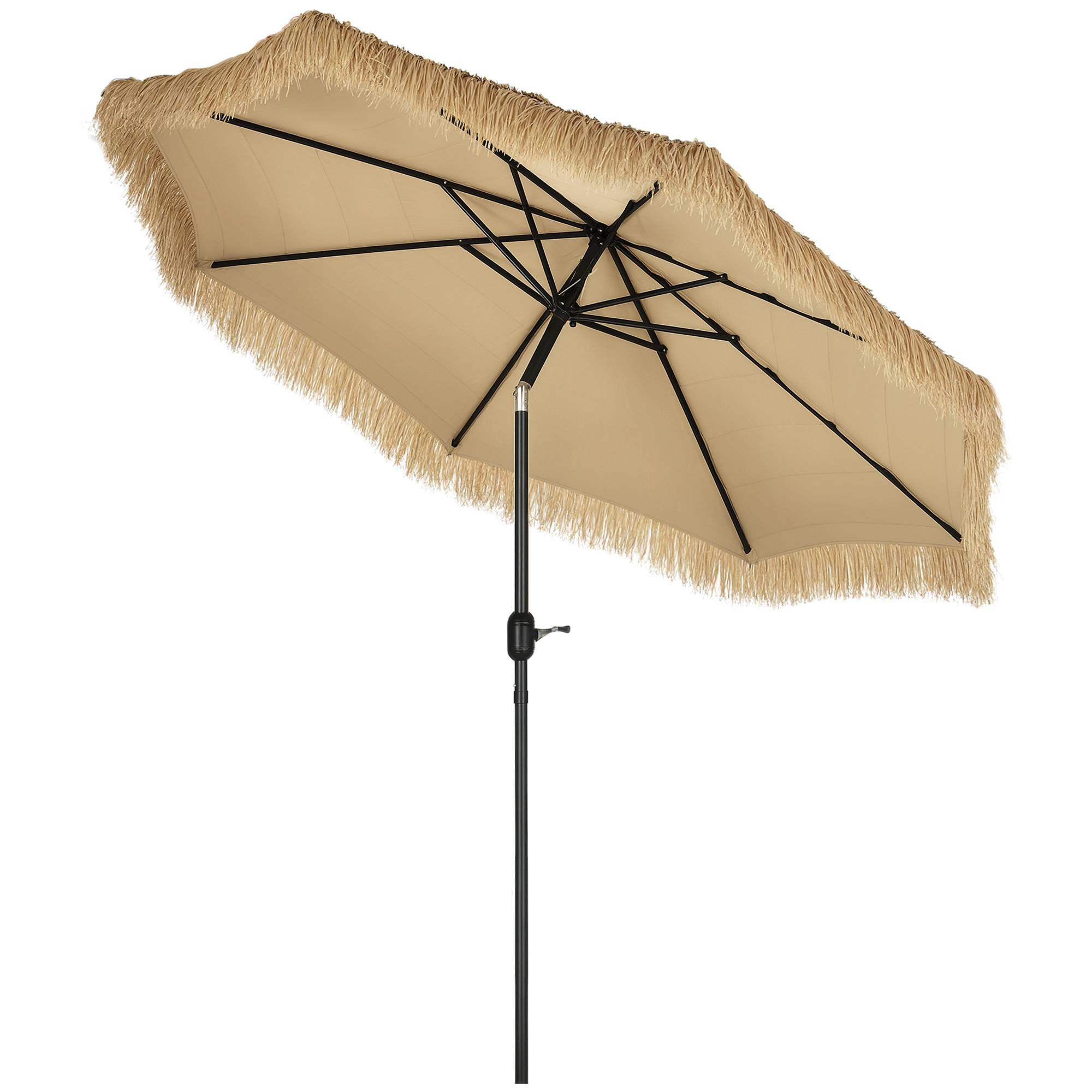 Parasol de jardin rond avec toile en paille et manivelle, Ø265 x 250 cm, kaki - Image 1