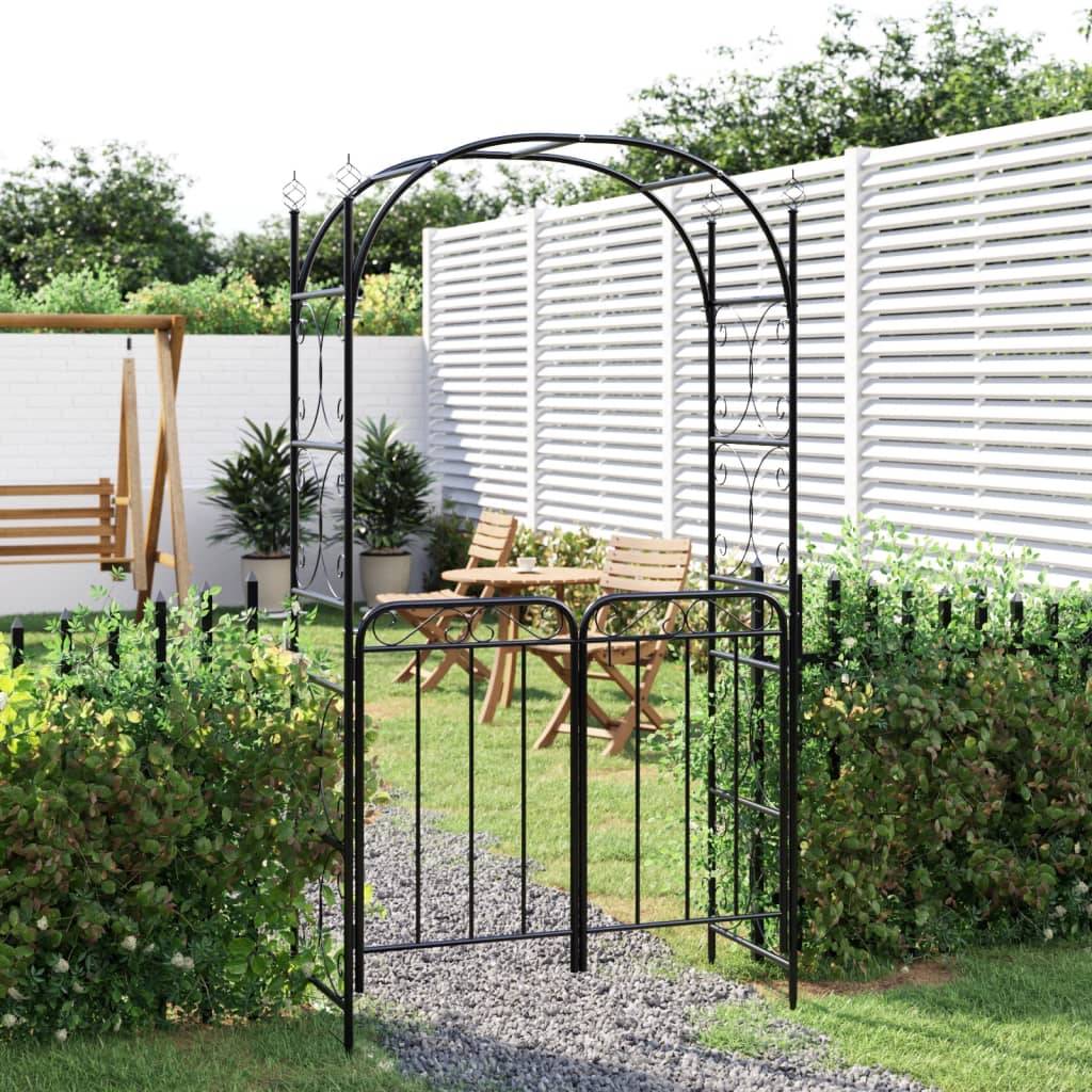 Arche Jardin avec Portillon Acier Verrouillable Tonnelle Entrée Séparation 108x235 Noir - ComfortXL Outdoor Living - Image 1