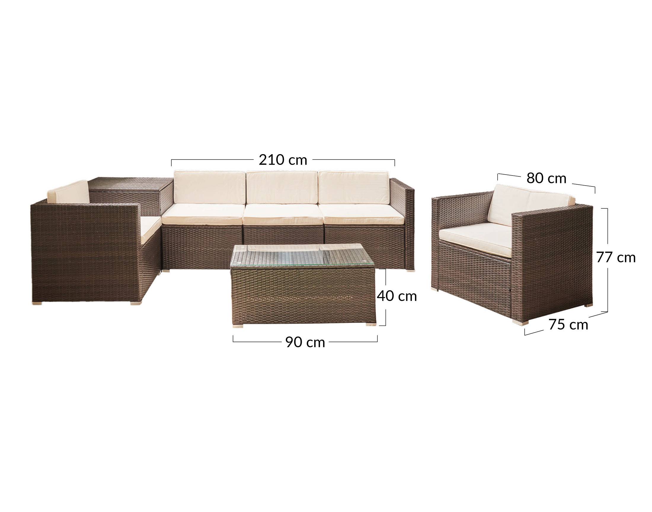 Best Mobilier - Broome - salon bas de jardin 5 places - avec coffre de rangement - résine tressée marron et coussins beiges - Best Mobilier - Image 9