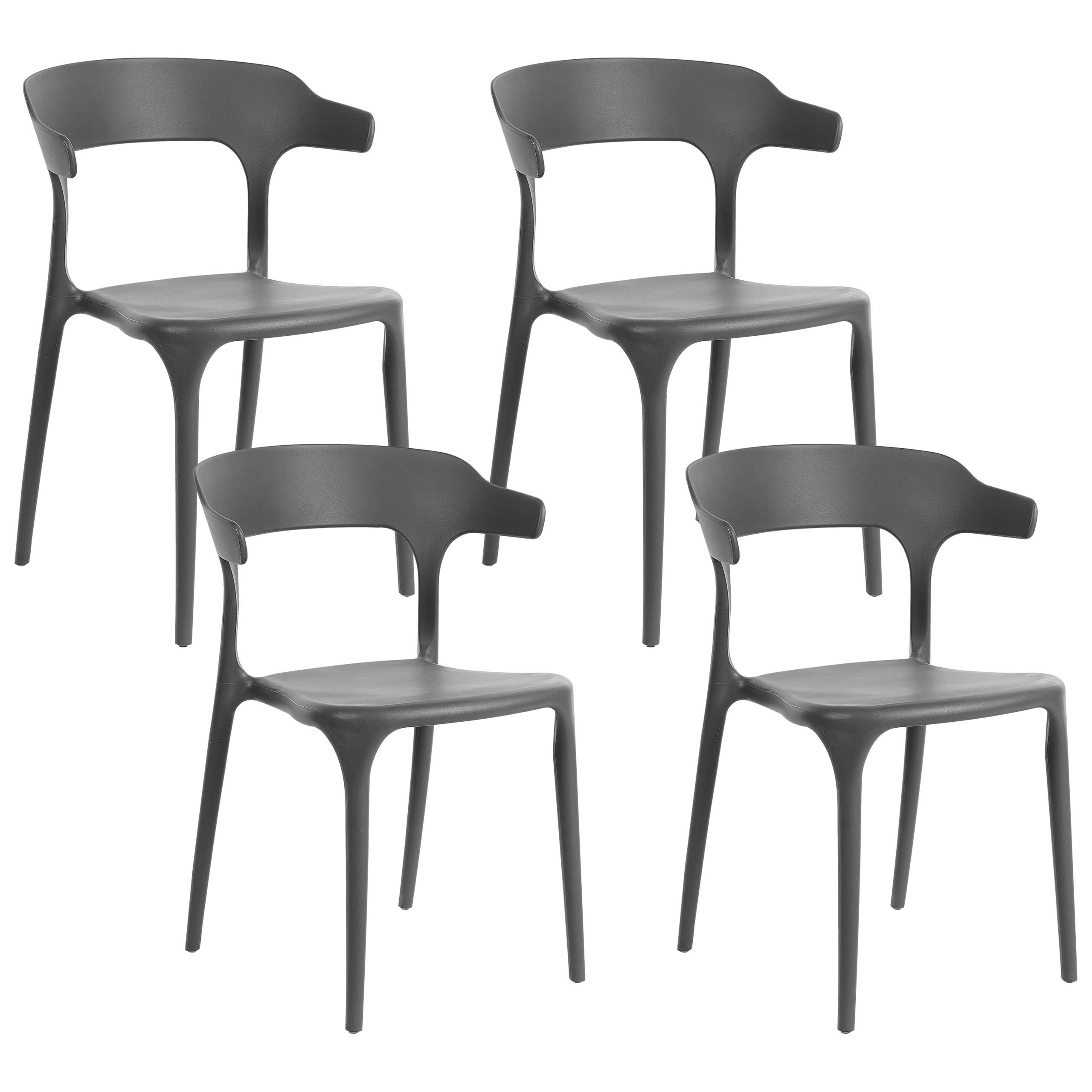 Beliani - Lot 4 Chaises de Salle à Manger Gris Foncé en Plastique Empilables à Demi Accoudoirs pour Intérieur et Extérieur Design Moderne - Image 1
