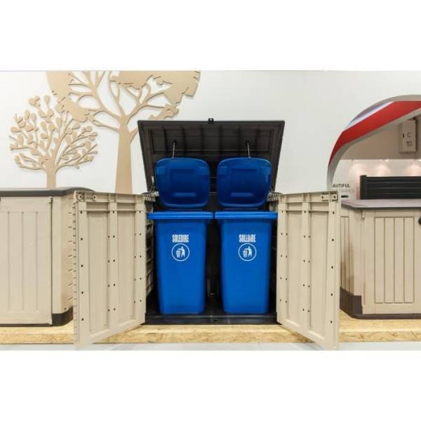 Sans Marque - Coffre de rangement extérieur KETER en résine 1200 litres Beige et marron - Range Poubelles ou vélo - Image 2