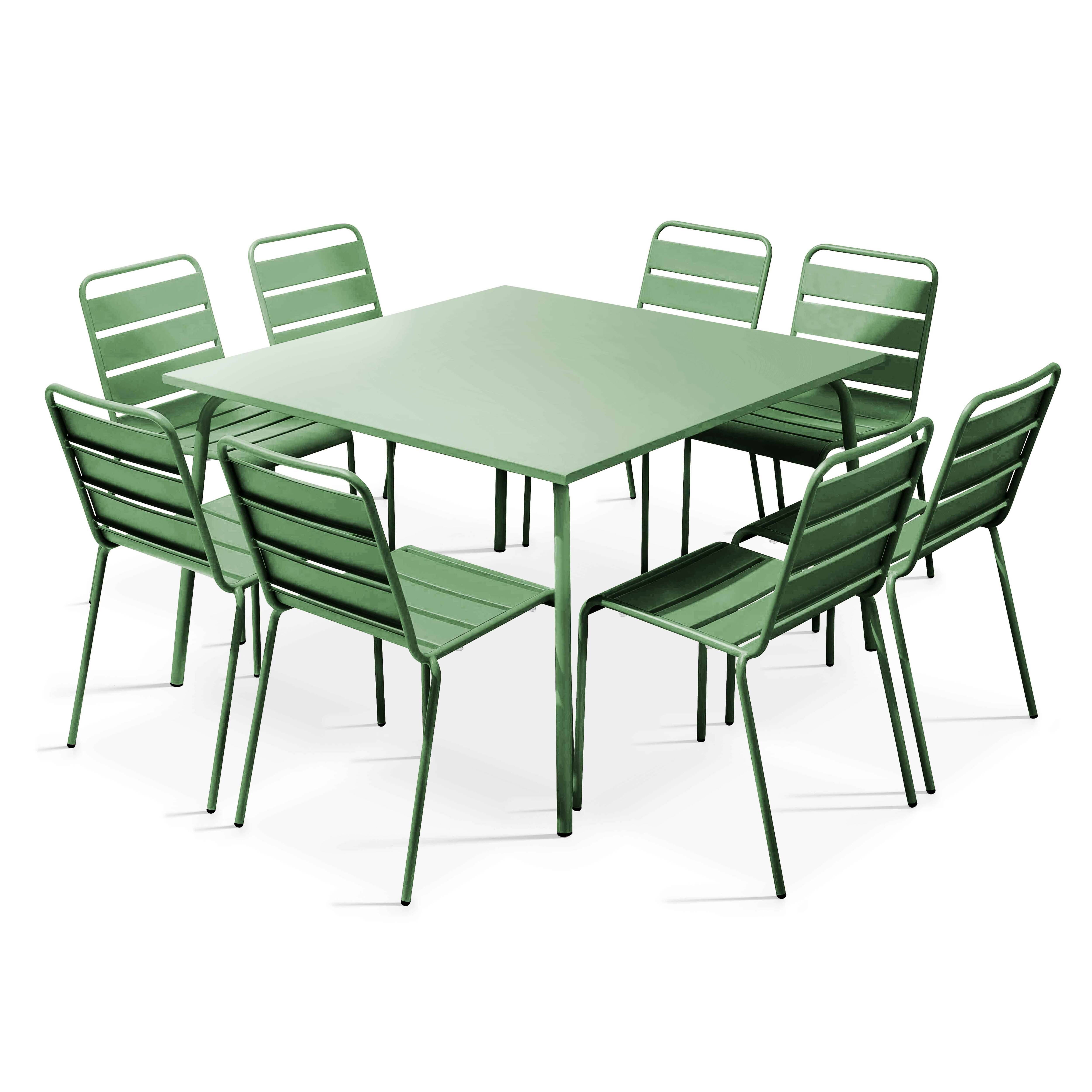 Oviala - Ensemble table de jardin et 8 chaises en métal vert cactus Palavas - Oviala - Image 1