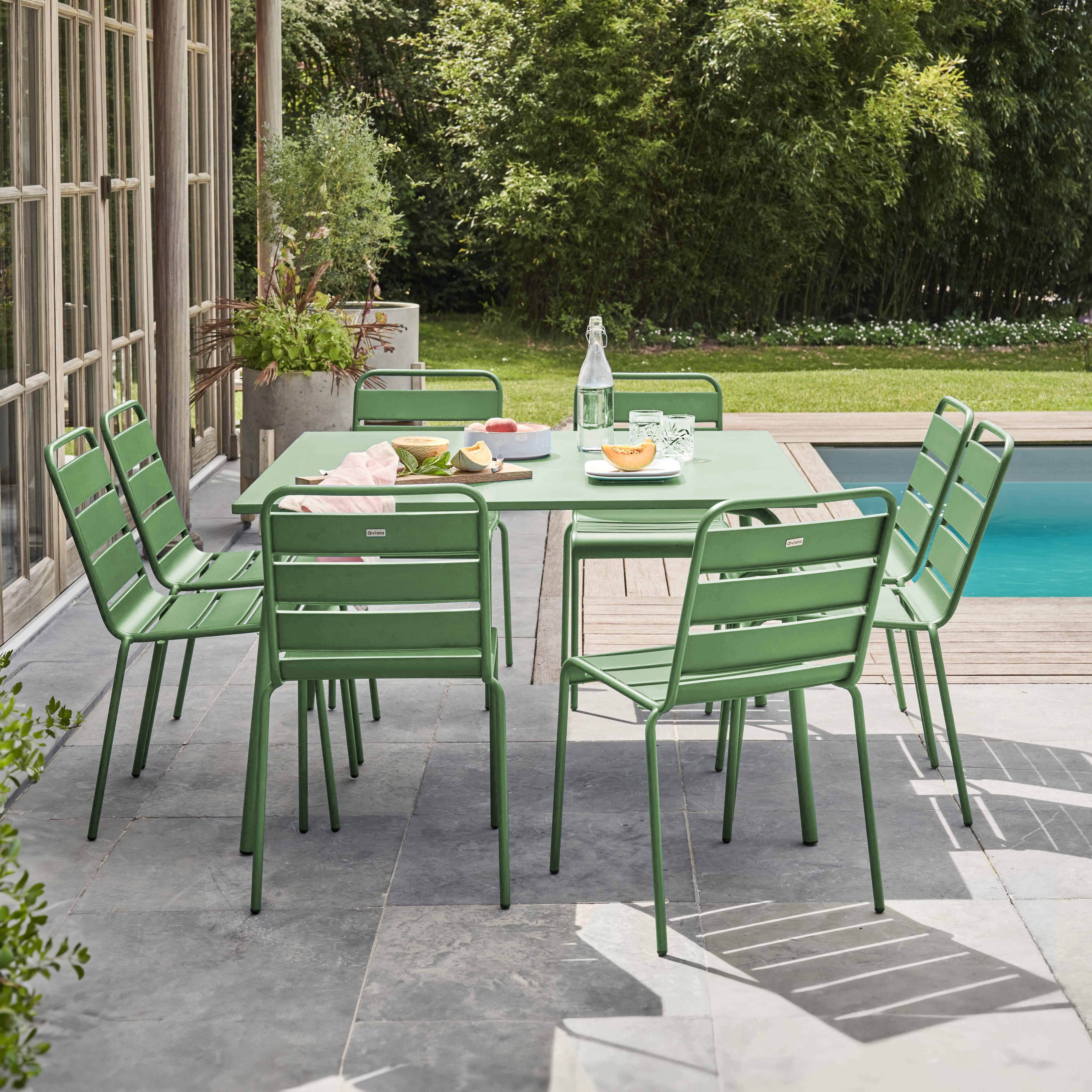 Oviala - Ensemble table de jardin et 8 chaises en métal vert cactus Palavas - Oviala - Image 2