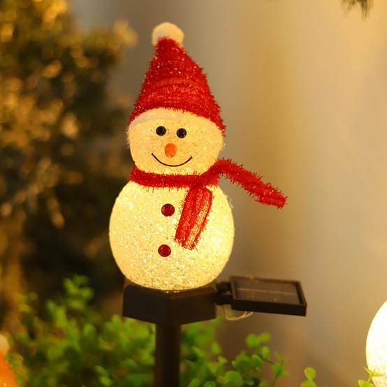 Lot de 3 lumières solaires de bonhomme de neige de Noël avec piquet, lumières solaires extérieures pour allée de Noël, décorations de Noël – Rouge - Image 2