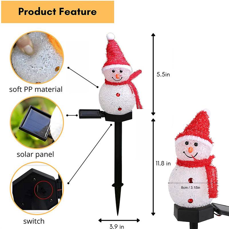 Lot de 3 lumières solaires de bonhomme de neige de Noël avec piquet, lumières solaires extérieures pour allée de Noël, décorations de Noël – Rouge - Image 4