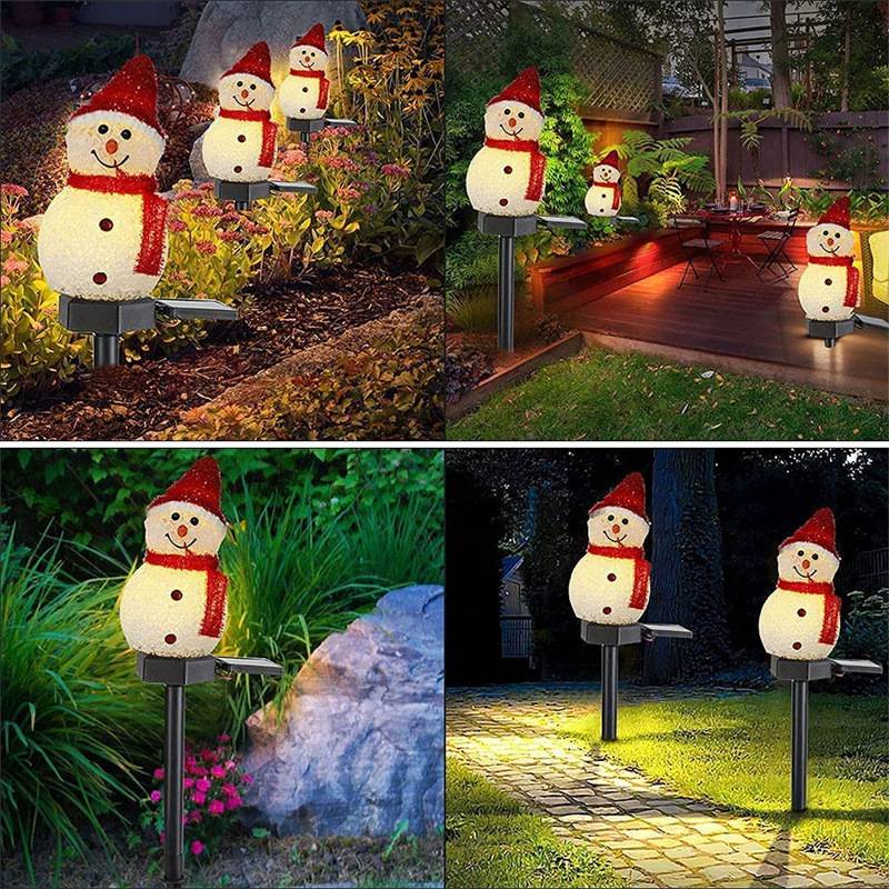 Lot de 3 lumières solaires de bonhomme de neige de Noël avec piquet, lumières solaires extérieures pour allée de Noël, décorations de Noël – Rouge - Image 5