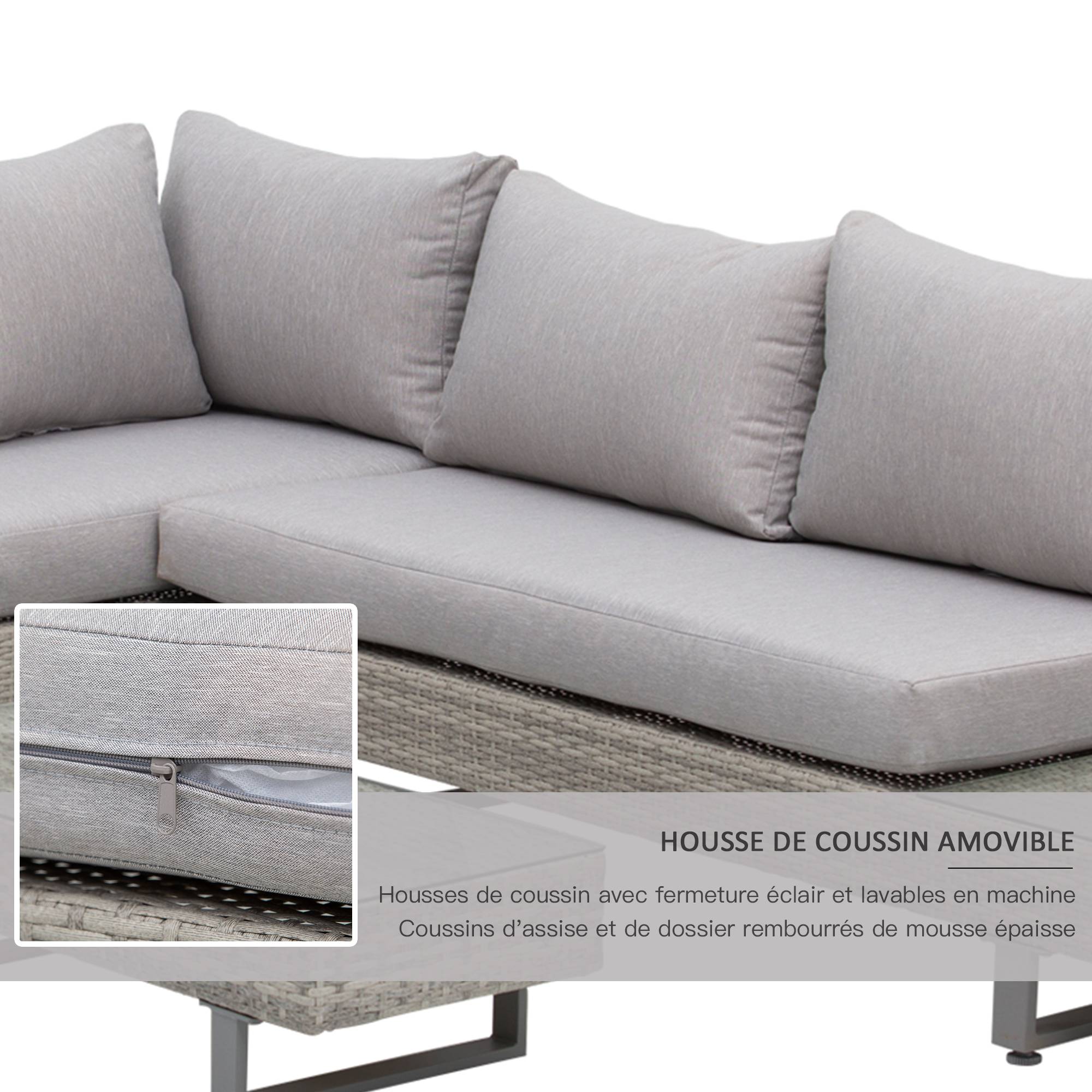 Outsunny - Ensemble salon de jardin d'angle 5 places design contemporain coussins déhoussables table basse acier époxy résine tressée grise - Outsunny - Image 7