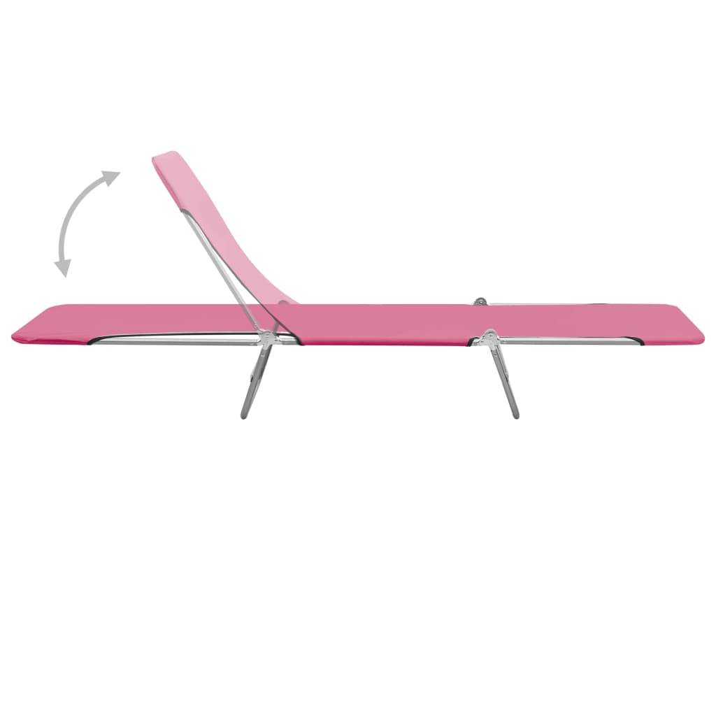 Maison Chic - Lot de 2 Bain de soleil pliables - Transats - Chaises longues Acier et tissu Rose - MEUBLE PRO - Image 5