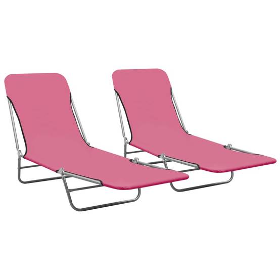 Maison Chic - Lot de 2 Bain de soleil pliables - Transats - Chaises longues Acier et tissu Rose - MEUBLE PRO - Image 2