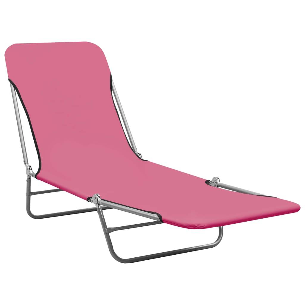 Maison Chic - Lot de 2 Bain de soleil pliables - Transats - Chaises longues Acier et tissu Rose - MEUBLE PRO - Image 1
