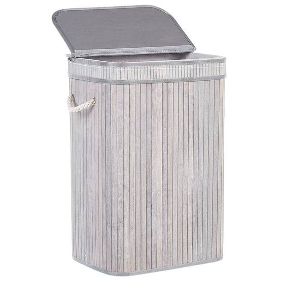 Panier Gris en Bambou Coton et Viscose 60 cm avec Couvercle Corbeille à Linge Rectangle à Anses Rangement Spacieux Pratique et Fonctionnel - Image 4