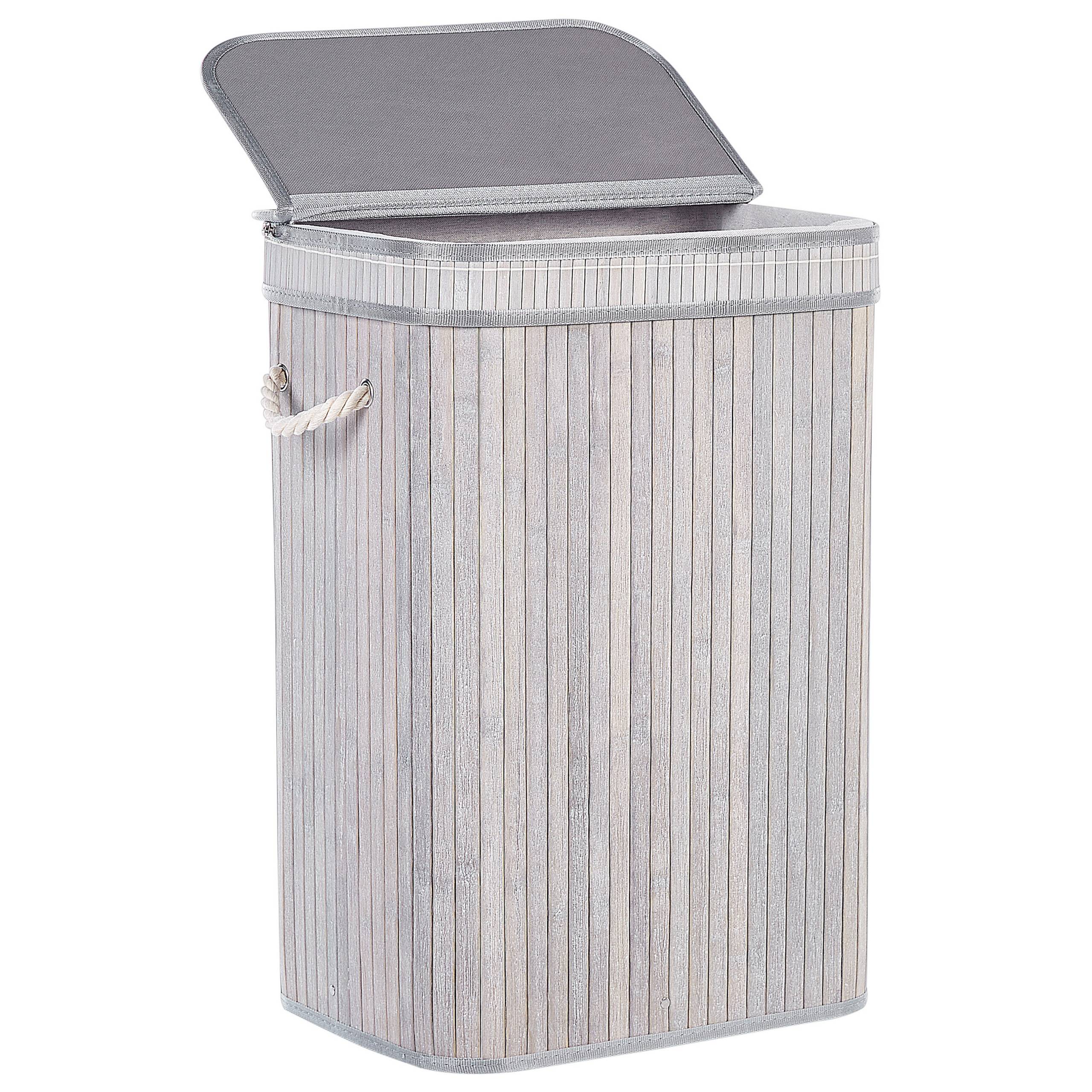 Panier Gris en Bambou Coton et Viscose 60 cm avec Couvercle Corbeille à Linge Rectangle à Anses Rangement Spacieux Pratique et Fonctionnel - Image 4