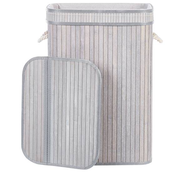 Panier Gris en Bambou Coton et Viscose 60 cm avec Couvercle Corbeille à Linge Rectangle à Anses Rangement Spacieux Pratique et Fonctionnel - Image 6