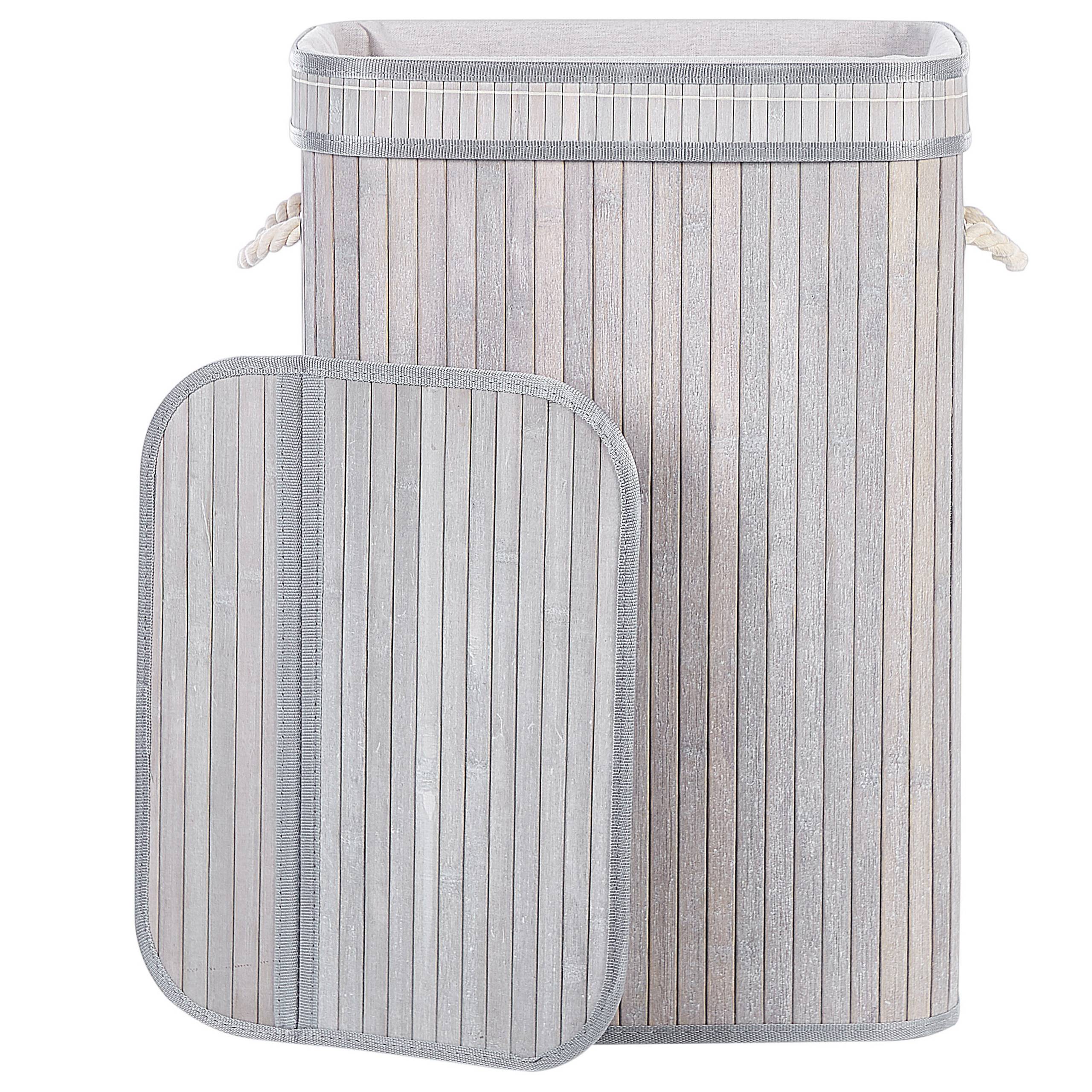 Panier Gris en Bambou Coton et Viscose 60 cm avec Couvercle Corbeille à Linge Rectangle à Anses Rangement Spacieux Pratique et Fonctionnel - Image 6