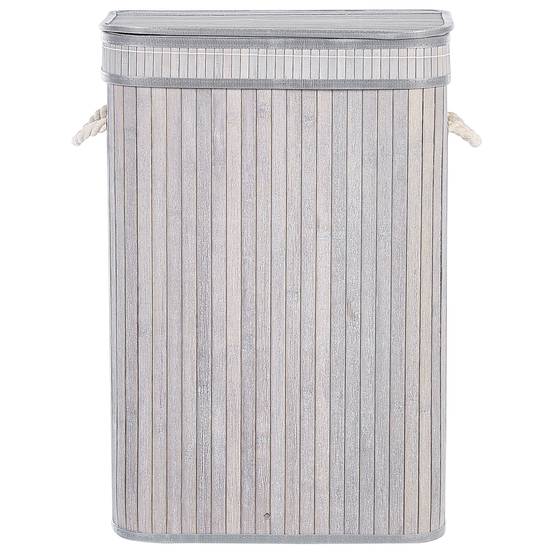 Panier Gris en Bambou Coton et Viscose 60 cm avec Couvercle Corbeille à Linge Rectangle à Anses Rangement Spacieux Pratique et Fonctionnel - Image 5