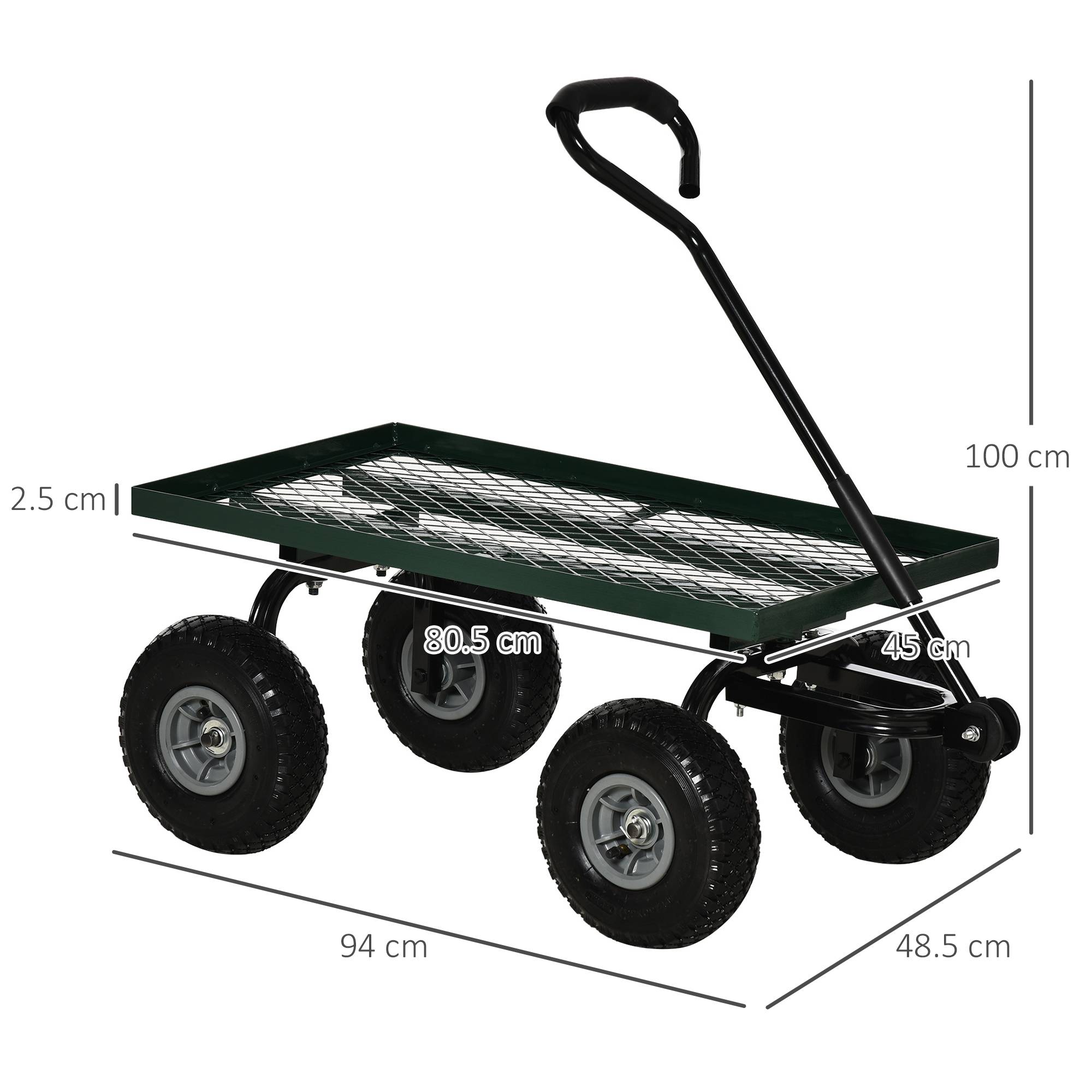 ComfortXL - Chariot de jardin en acier 94 x 48,5 x 100 cm noir et vert charge 150 kg tout-terrain - ComfortXL Outdoor Living - Image 5