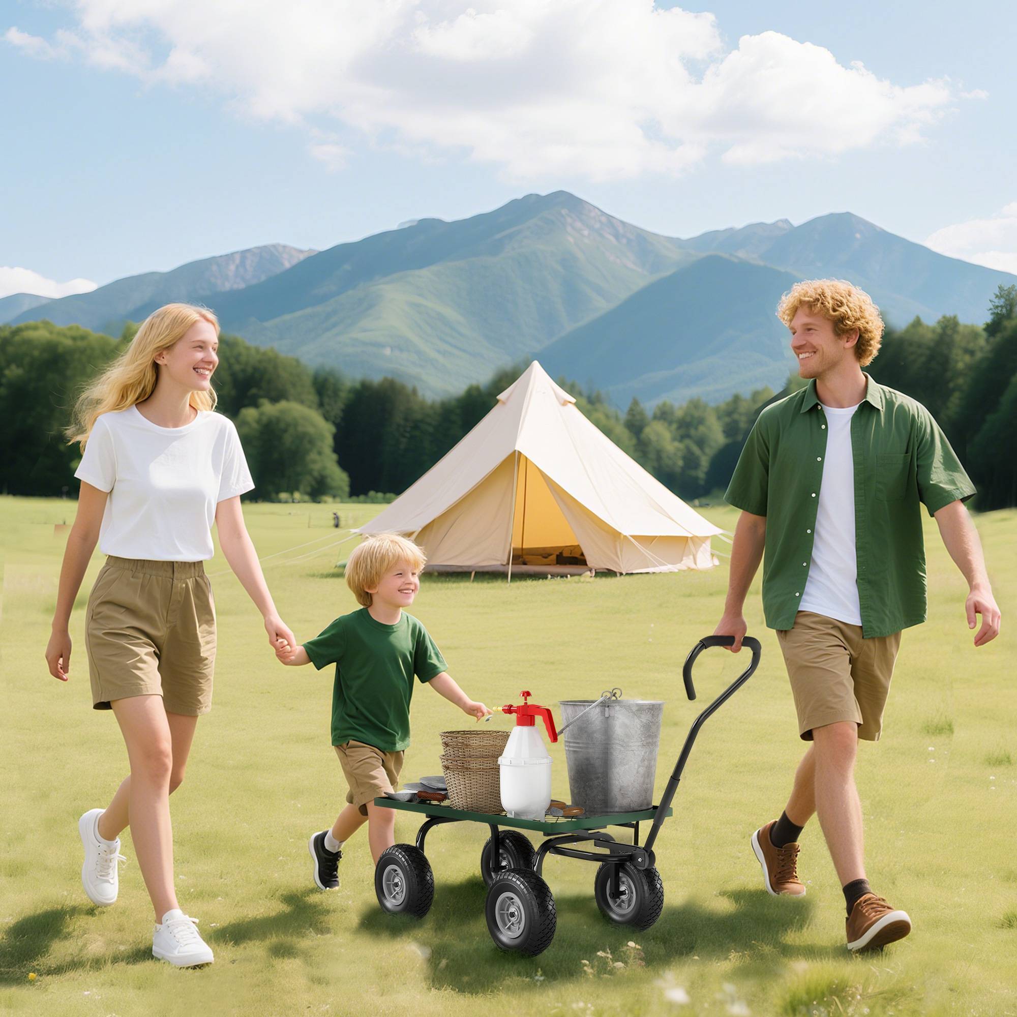 ComfortXL - Chariot de jardin en acier 94 x 48,5 x 100 cm noir et vert charge 150 kg tout-terrain - ComfortXL Outdoor Living - Image 3