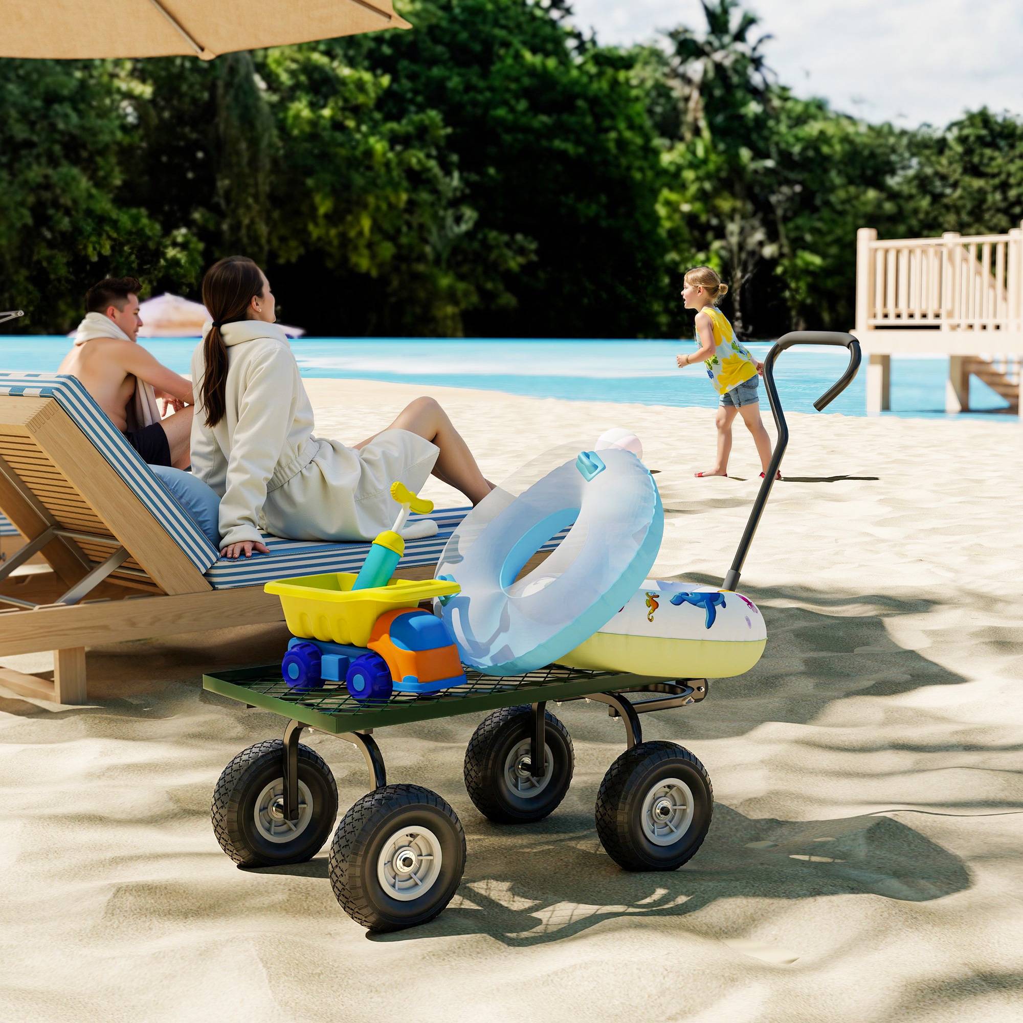 ComfortXL - Chariot de jardin en acier 94 x 48,5 x 100 cm noir et vert charge 150 kg tout-terrain - ComfortXL Outdoor Living - Image 4