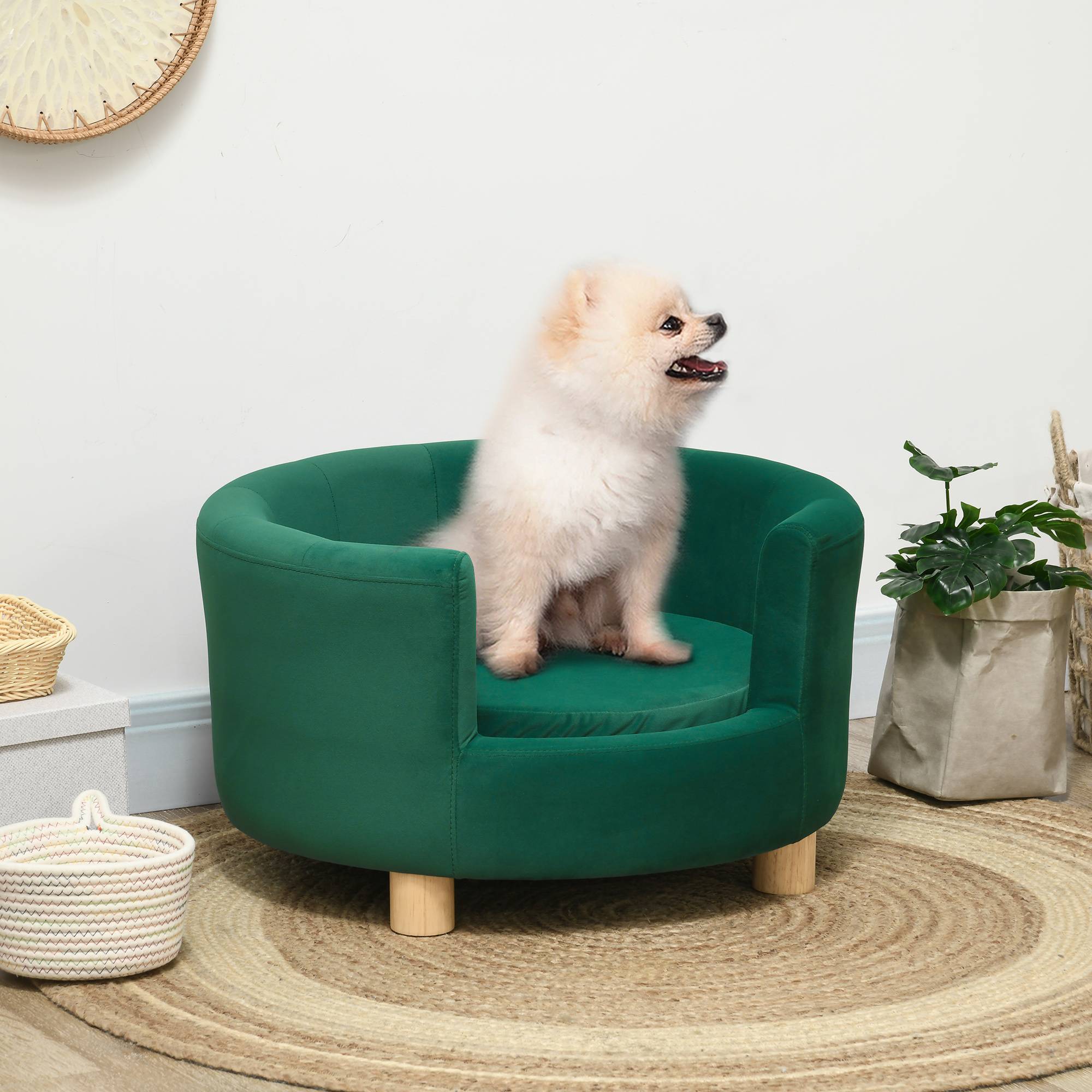 ComfortXL - Canapé pour petit chien polyester mousse 65 x 64 x 37 cm vert dossier enveloppant et coussin moelleux - Image 1