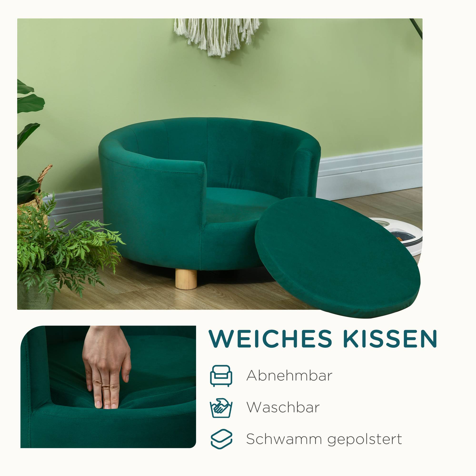 ComfortXL - Canapé pour petit chien polyester mousse 65 x 64 x 37 cm vert dossier enveloppant et coussin moelleux - Image 6